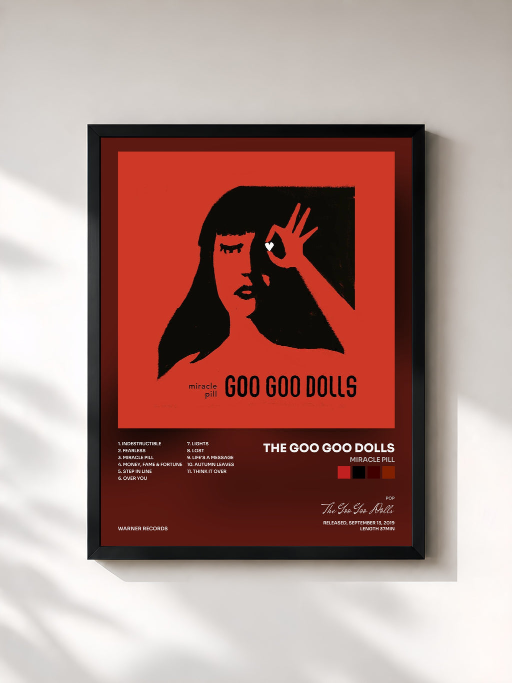 #noir Tableau de l'album Miracle Pill de The Goo Goo Dolls, cadre noir, imprimé et encadré en France