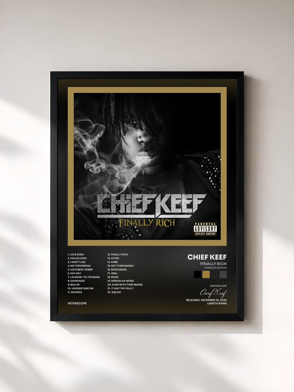 #noir Tableau de l'album Finally Rich (Complete Edition) de Chief Keef, cadre noir, imprimé et encadré en France