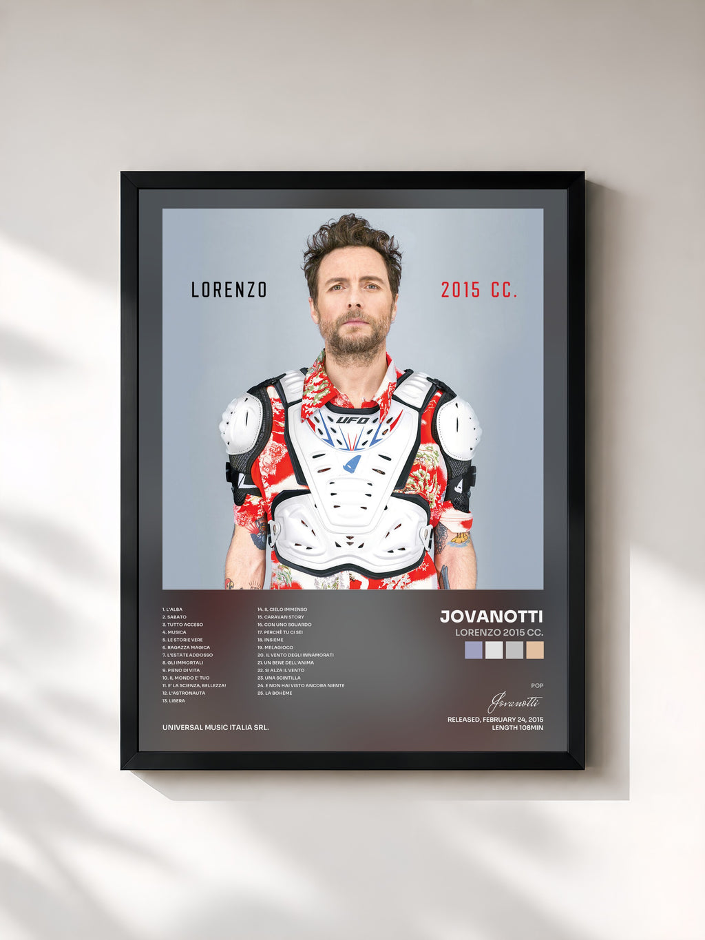 #noir Tableau de l'album Lorenzo 2015 CC. de Jovanotti, cadre noir, imprimé et encadré en France