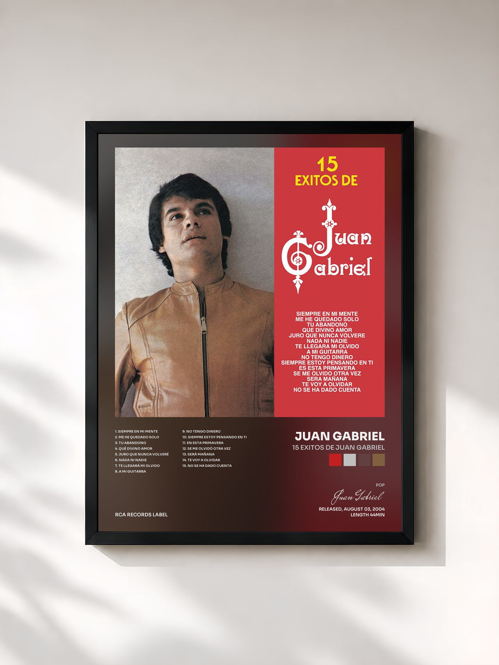 #noir Tableau de l'album 15 Exitos De Juan Gabriel de Juan Gabriel, cadre noir, imprimé et encadré en France