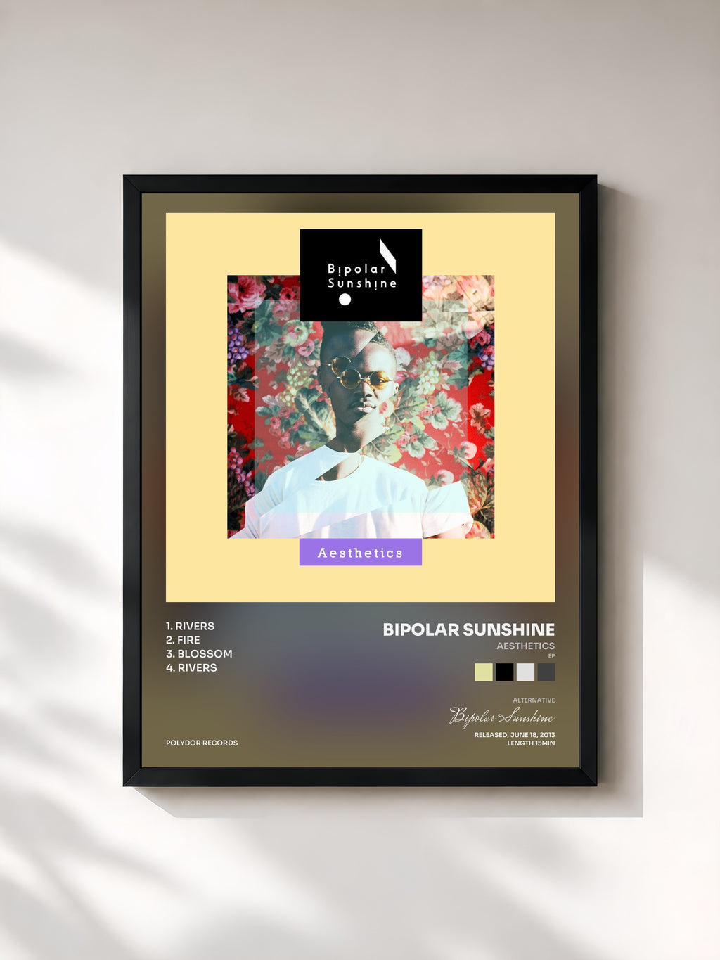#noir Tableau de l'album Aesthetics (EP) de Bipolar Sunshine, cadre noir, imprimé et encadré en France
