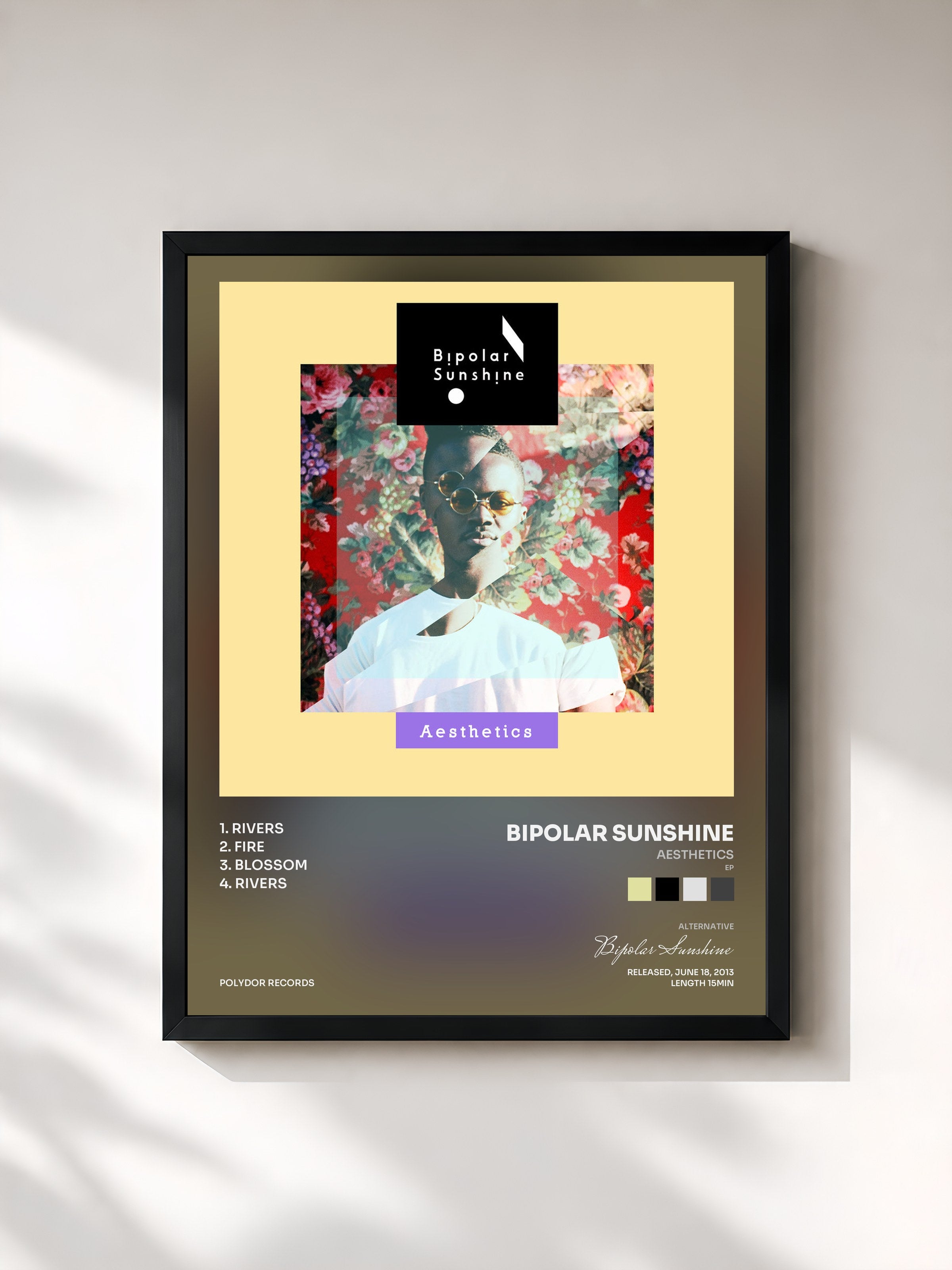 #noir Tableau de l'album Aesthetics (EP) de Bipolar Sunshine, cadre noir, imprimé et encadré en France