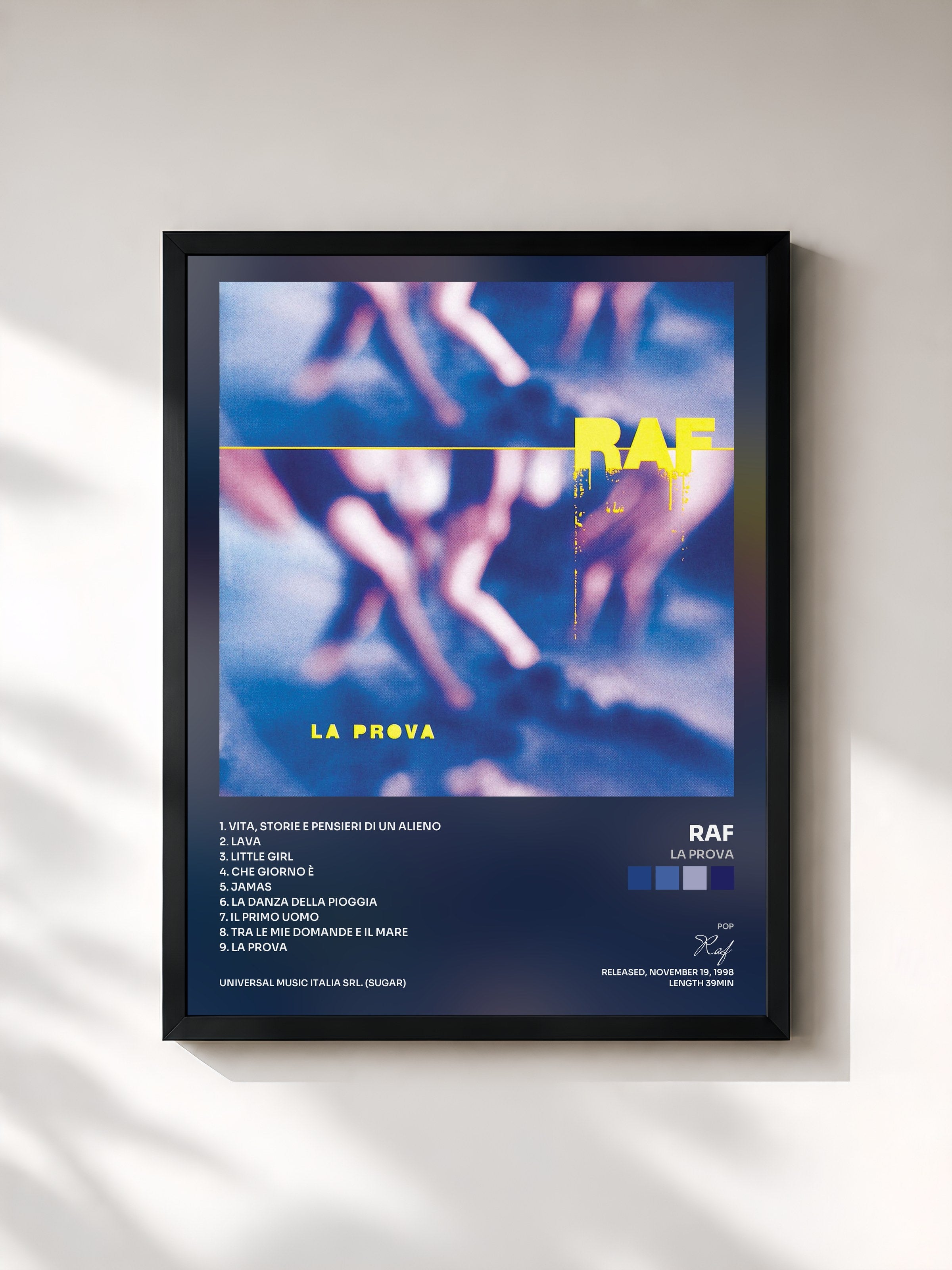 #noir Tableau de l'album La prova de Raf, cadre noir, imprimé et encadré en France