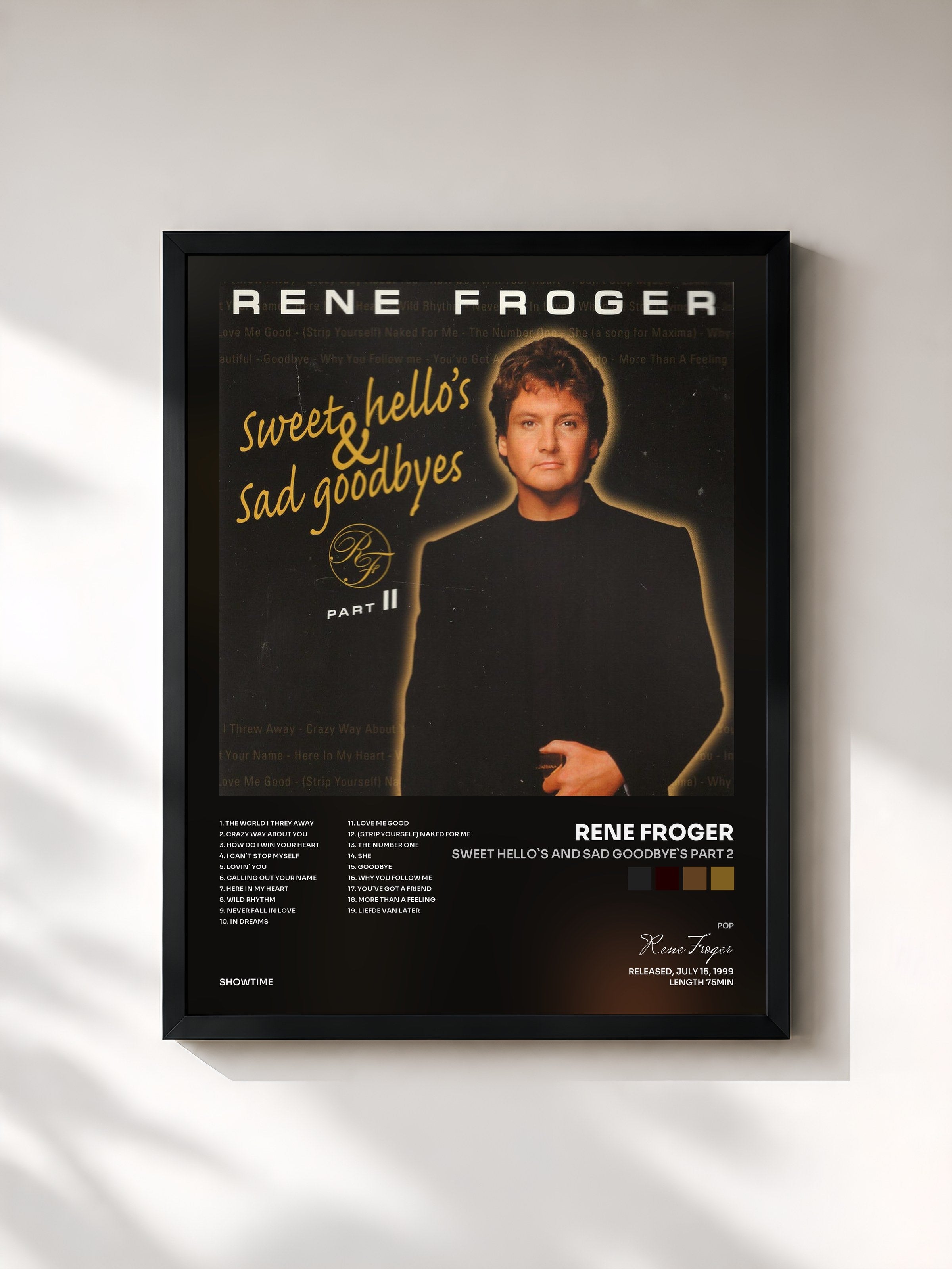 #noir Tableau de l'album Sweet Hello`s and Sad Goodbye`s Part 2 de Rene Froger, cadre noir, imprimé et encadré en France