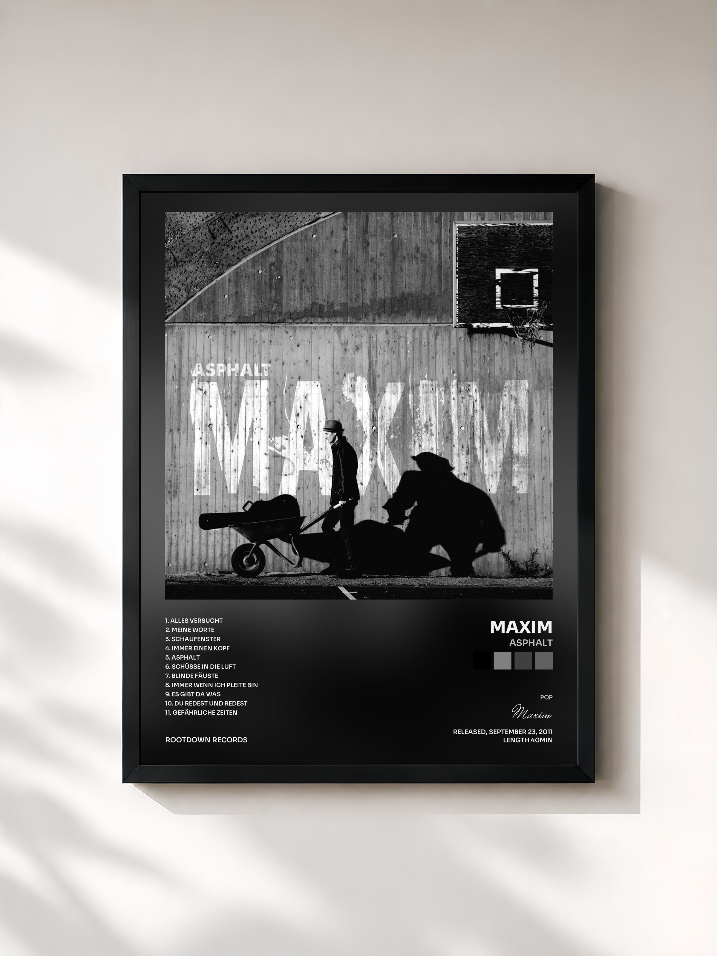 #noir Tableau de l'album Asphalt de Maxim, cadre noir, imprimé et encadré en France