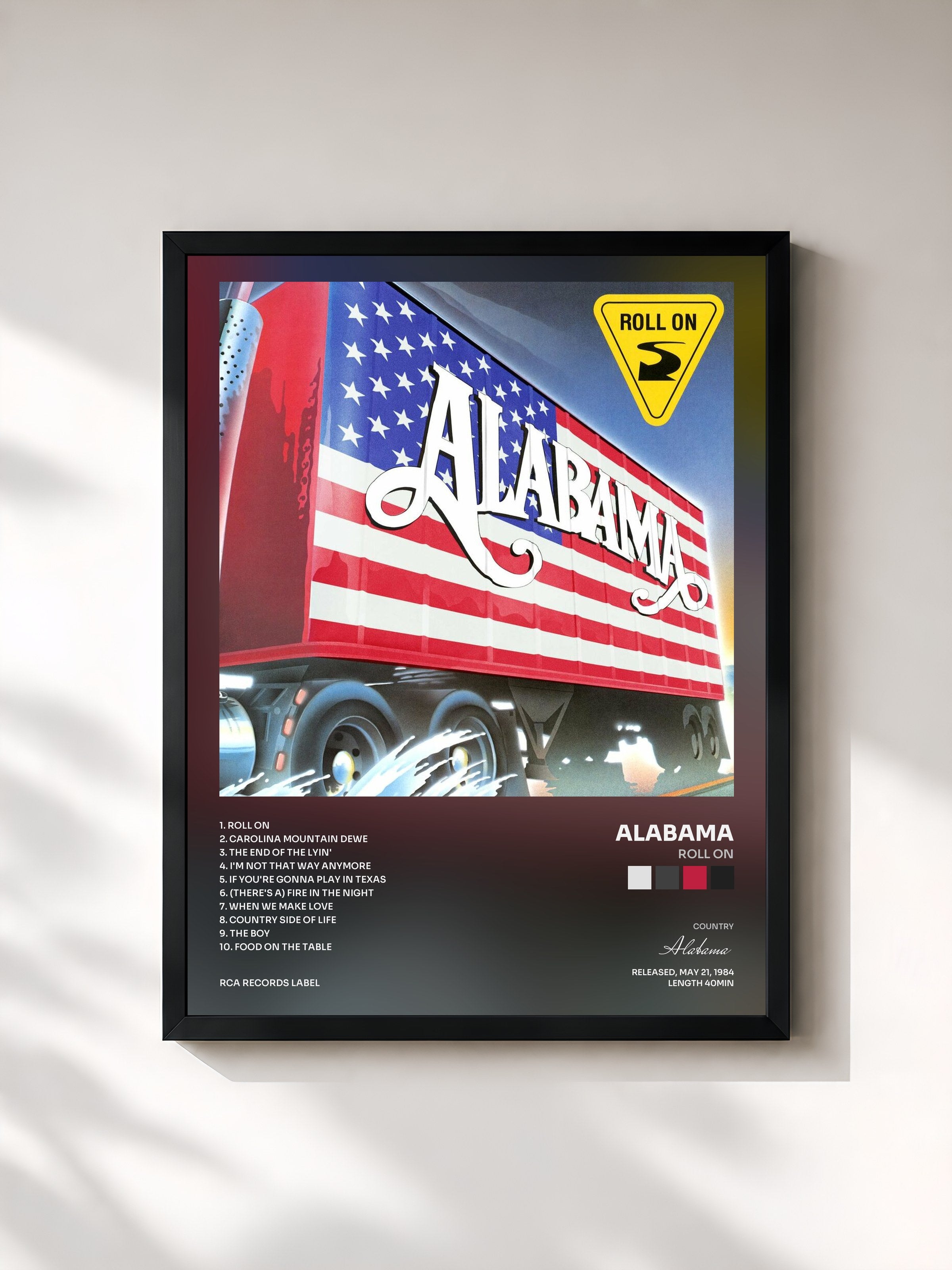 #noir Tableau de l'album Roll On de Alabama, cadre noir, imprimé et encadré en France