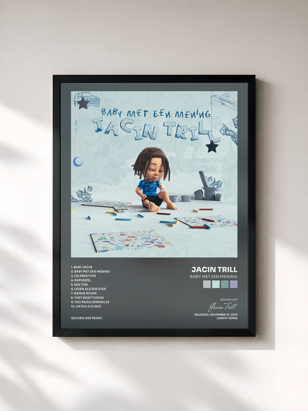 #noir Tableau de l'album Baby met een mening de Jacin Trill, cadre noir, imprimé et encadré en France
