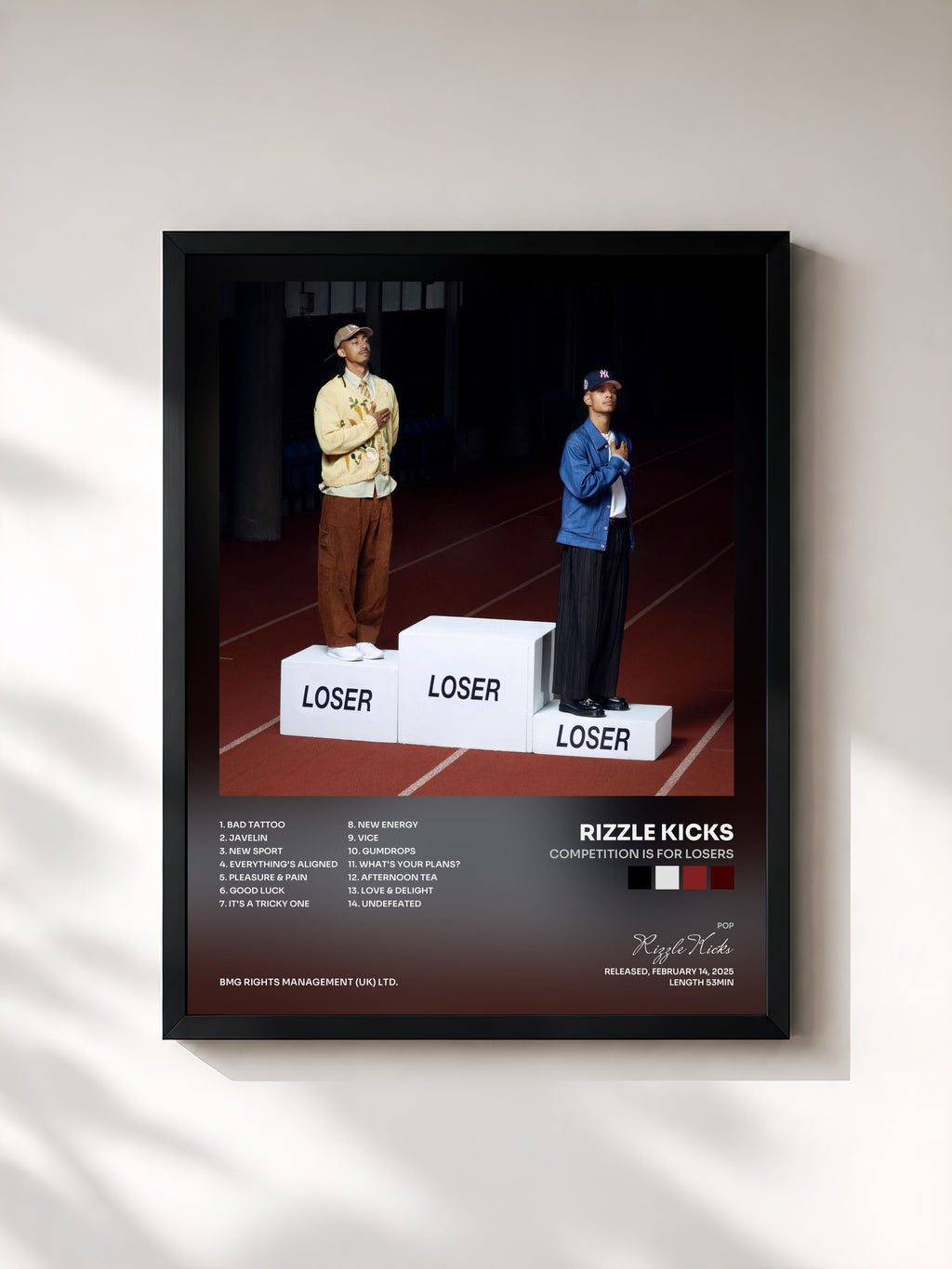 #noir Tableau de l'album Competition is for Losers de Rizzle Kicks, cadre noir, imprimé et encadré en France