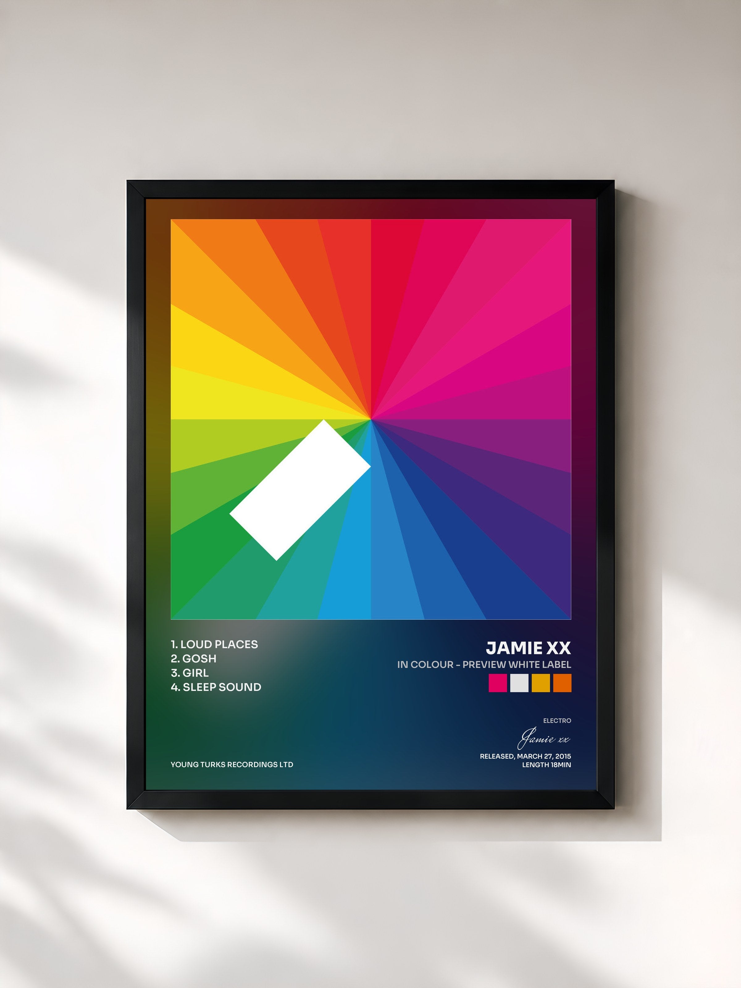 #noir Tableau de l'album In Colour - Preview White Label de Jamie xx, cadre noir, imprimé et encadré en France