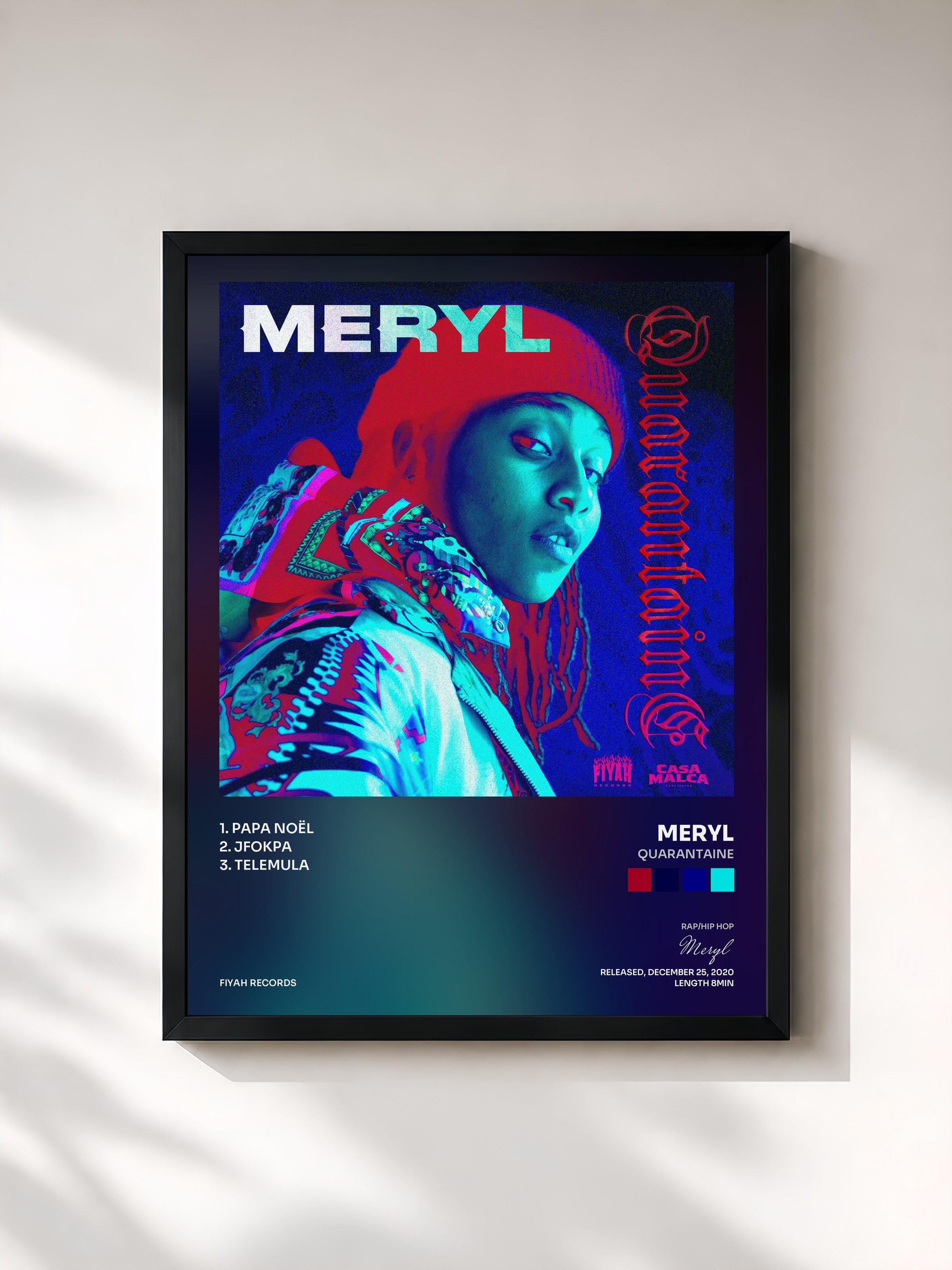 #noir Tableau de l'album Quarantaine de Meryl, cadre noir, imprimé et encadré en France