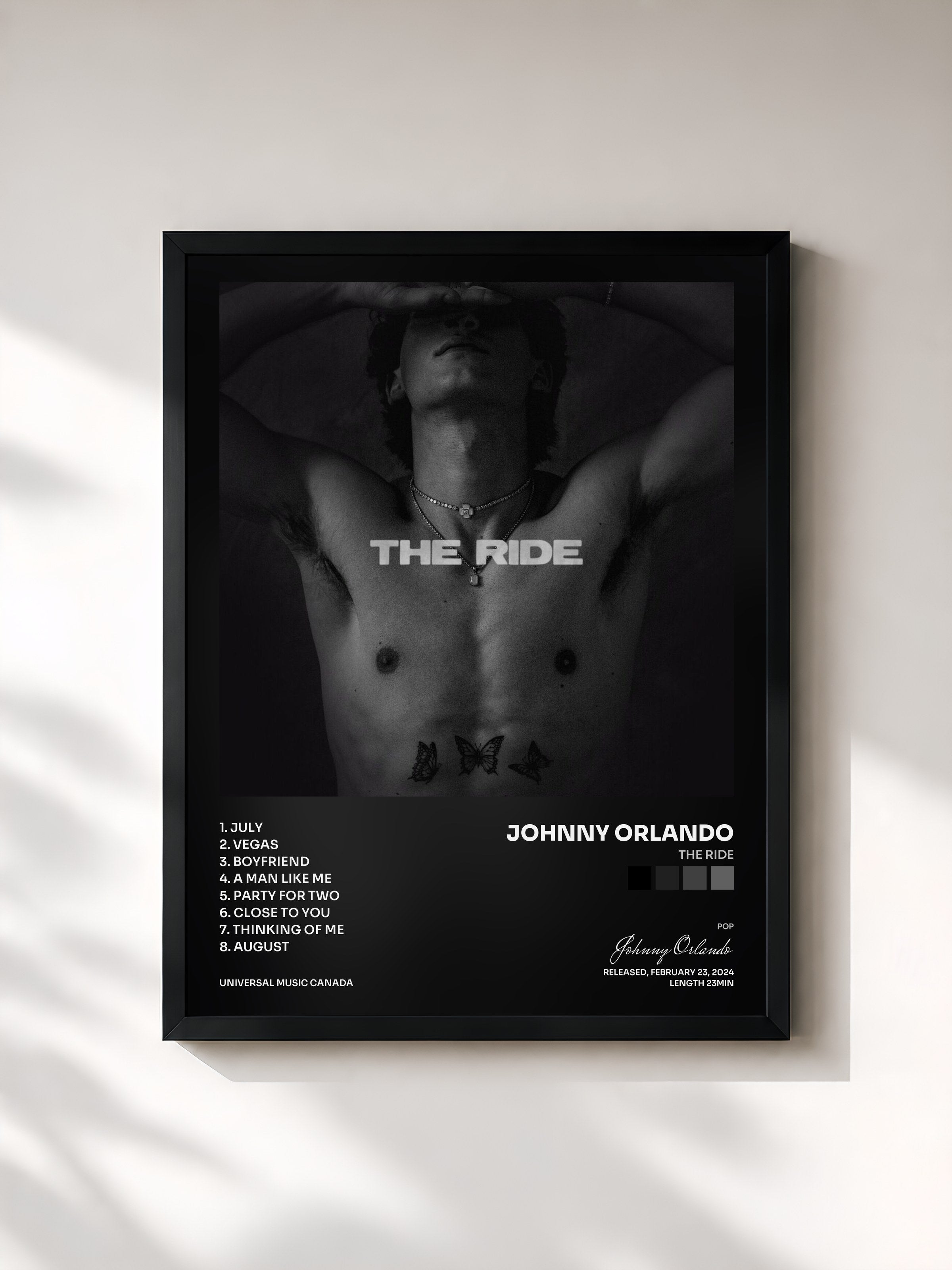 #noir Tableau de l'album The Ride de Johnny Orlando, cadre noir, imprimé et encadré en France