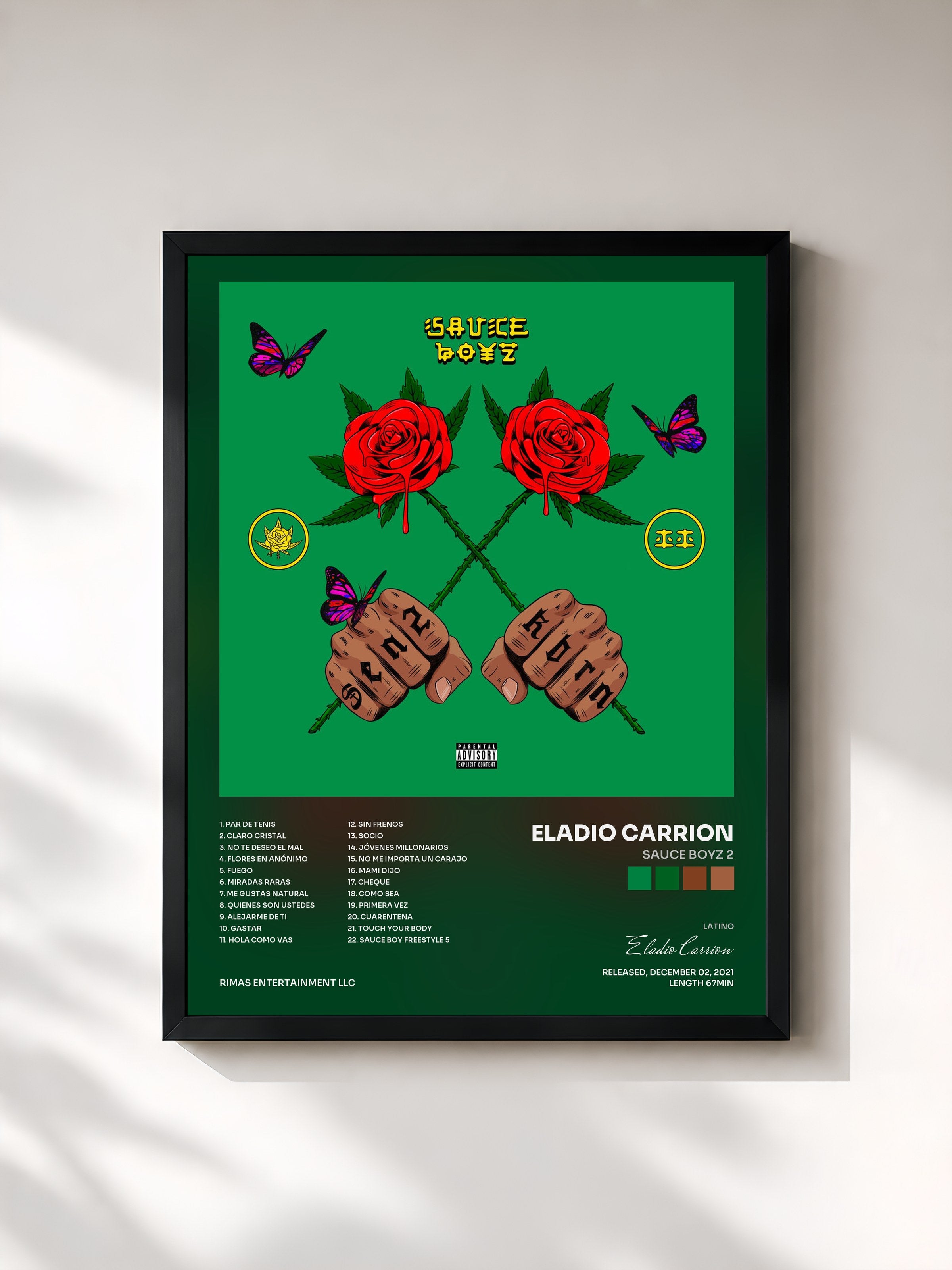#noir Tableau de l'album Sauce Boyz 2 de Eladio Carrion, cadre noir, imprimé et encadré en France