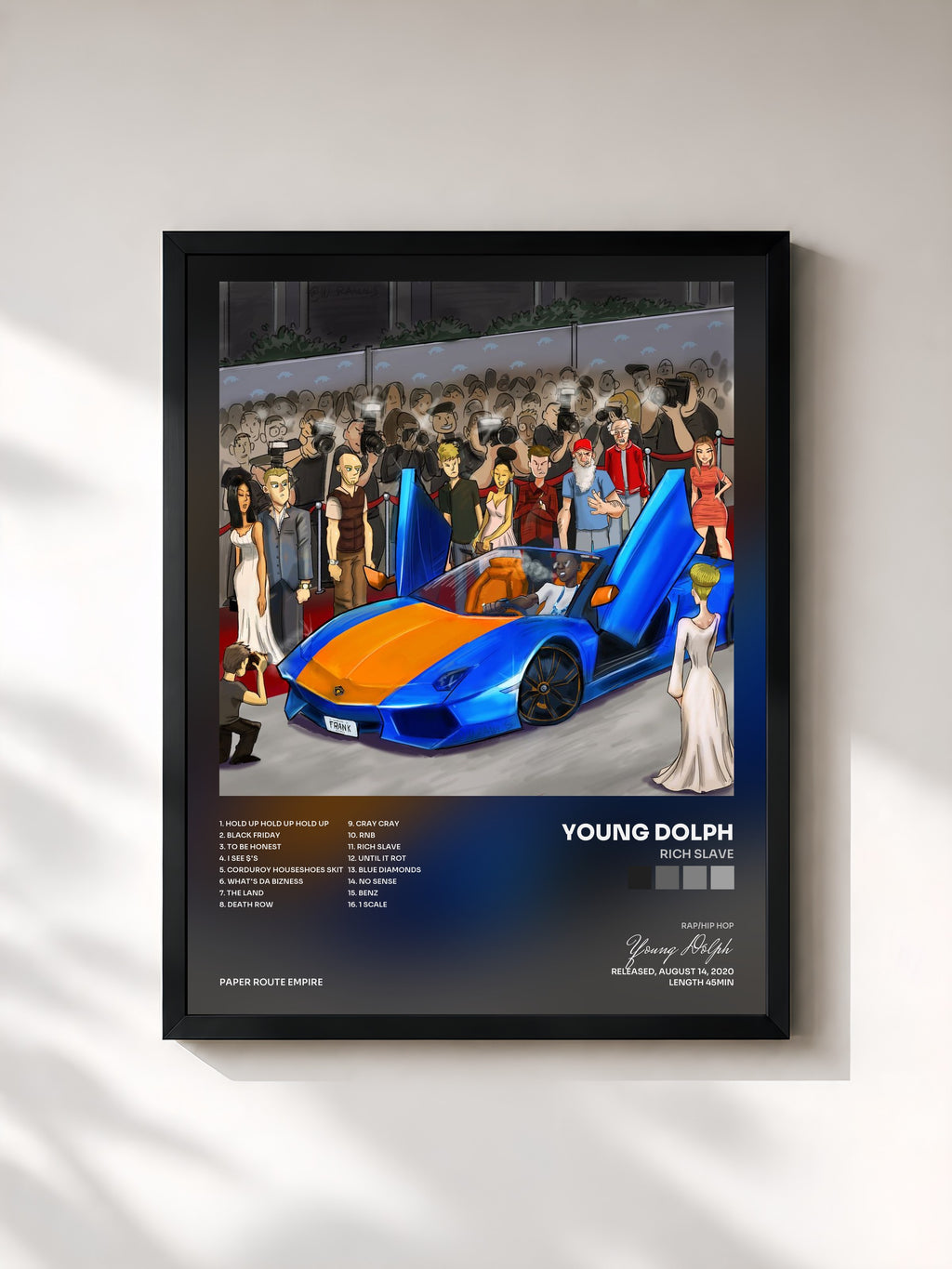 #noir Tableau de l'album Rich Slave de Young Dolph, cadre noir, imprimé et encadré en France