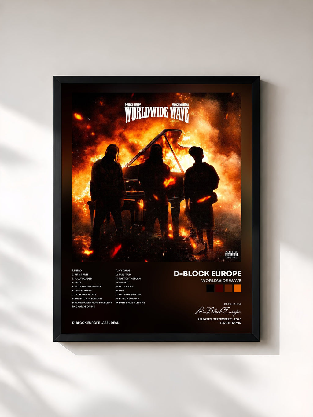 #noir Tableau de l'album WORLDWIDE WAVE de D-Block Europe, cadre noir, imprimé et encadré en France
