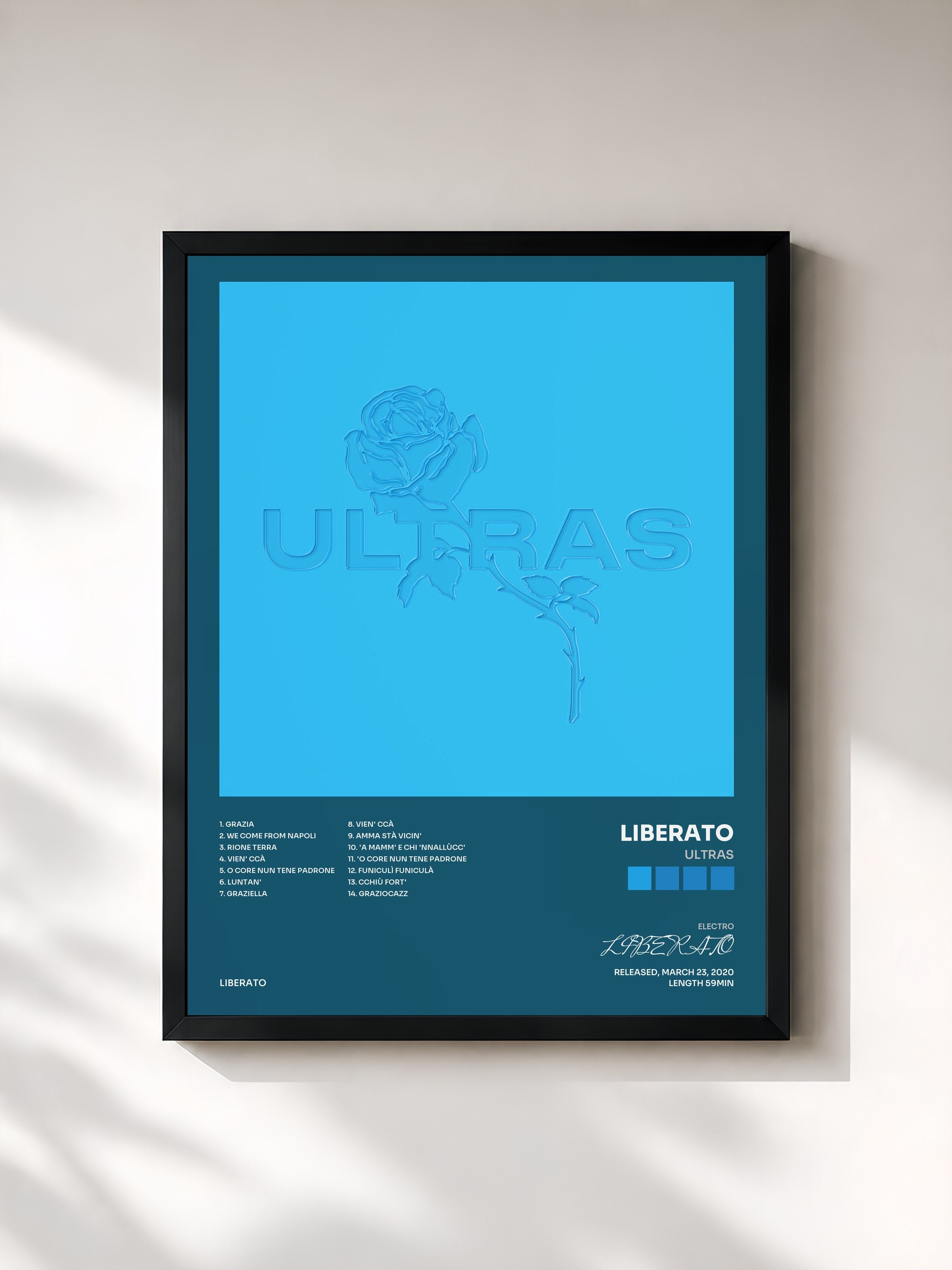 #noir Tableau de l'album ULTRAS de LIBERATO, cadre noir, imprimé et encadré en France