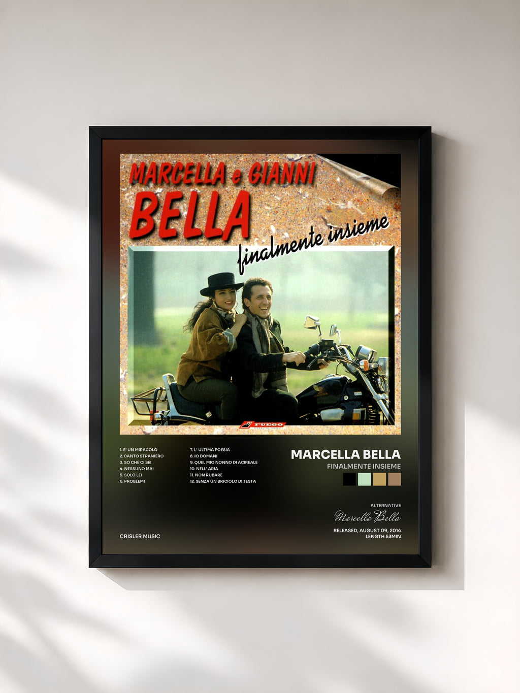 #noir Tableau de l'album Finalmente Insieme de Marcella Bella, cadre noir, imprimé et encadré en France