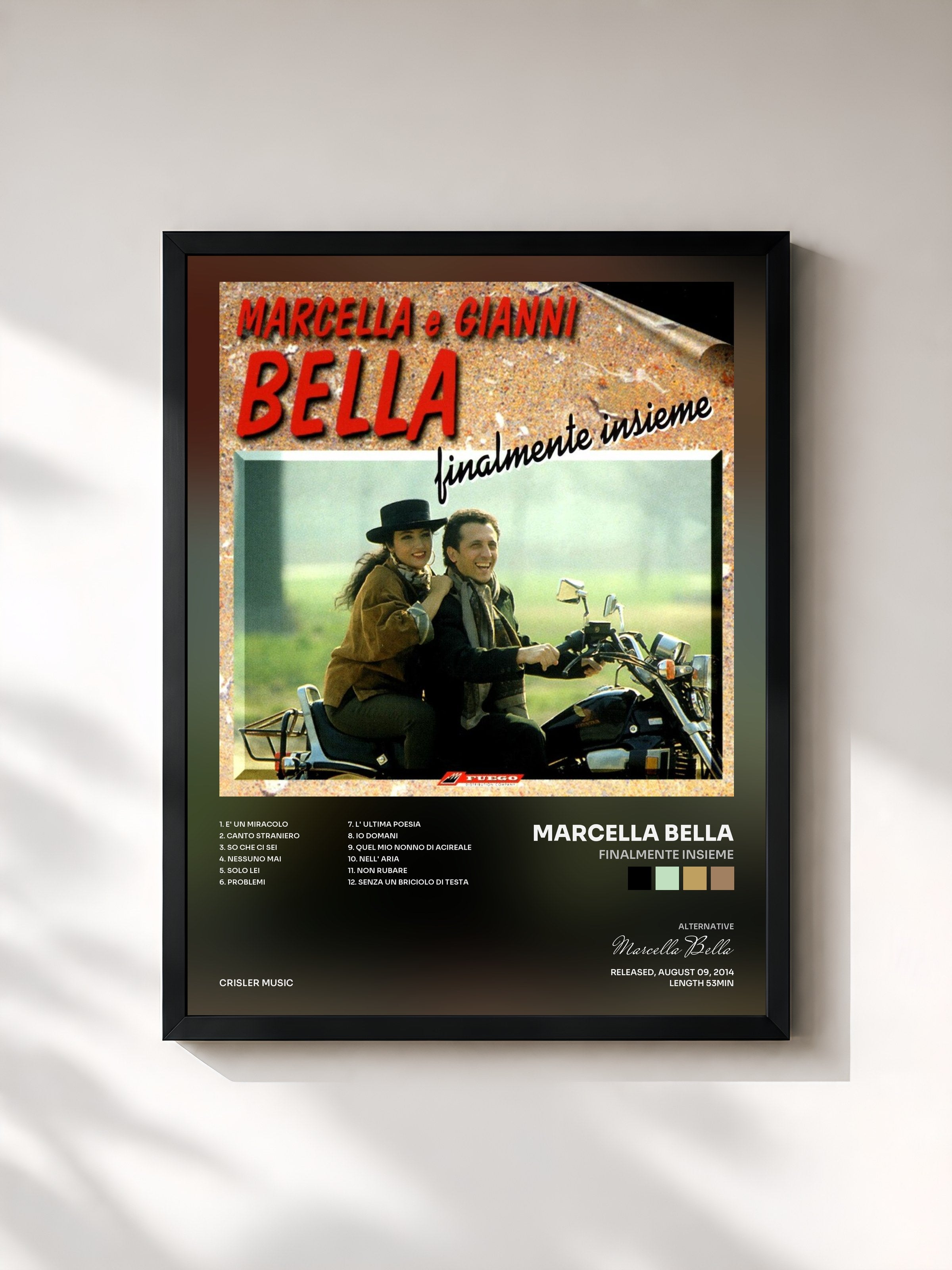 #noir Tableau de l'album Finalmente Insieme de Marcella Bella, cadre noir, imprimé et encadré en France