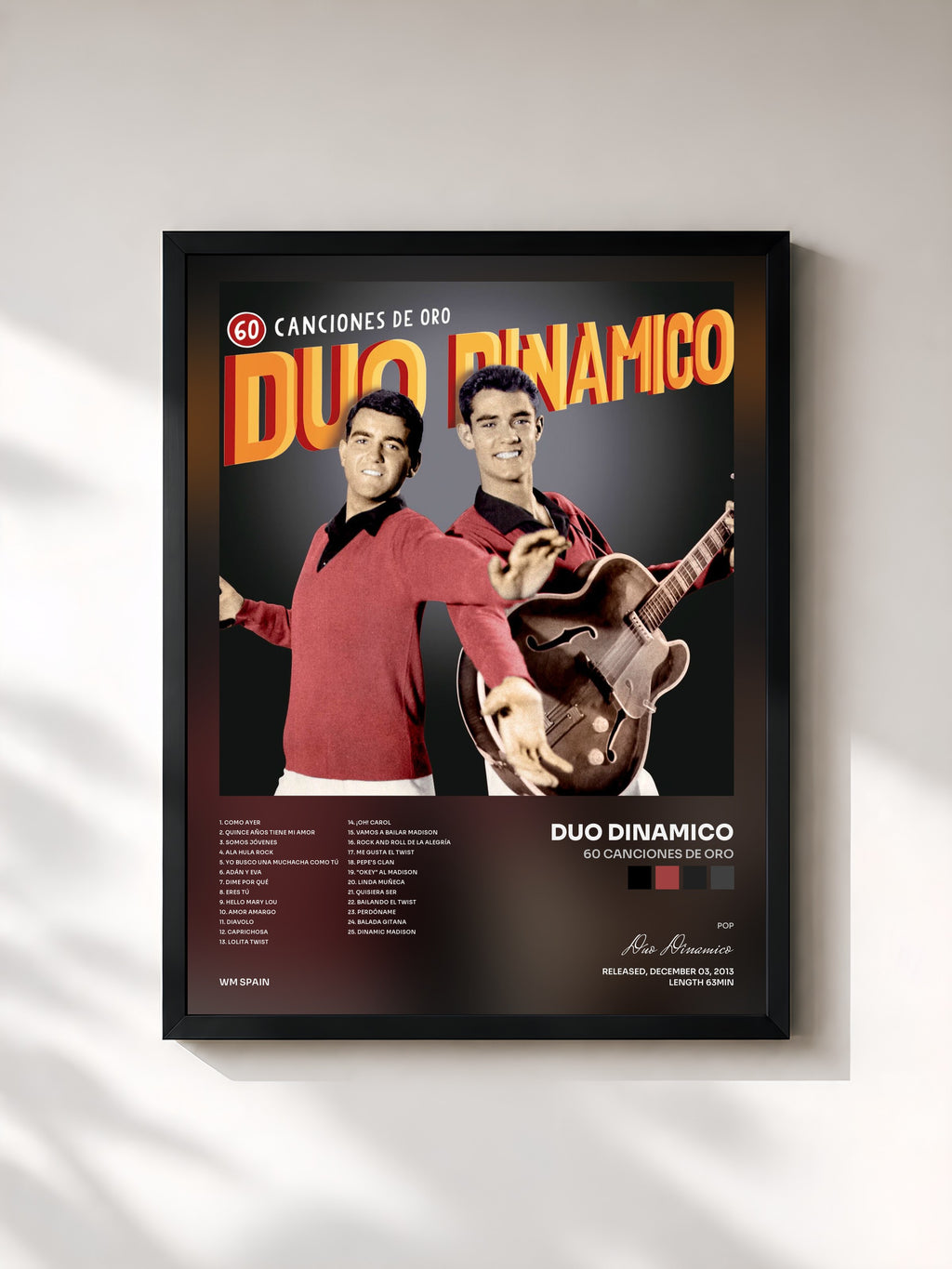 #noir Tableau de l'album 60 Canciones de Oro de Duo Dinamico, cadre noir, imprimé et encadré en France