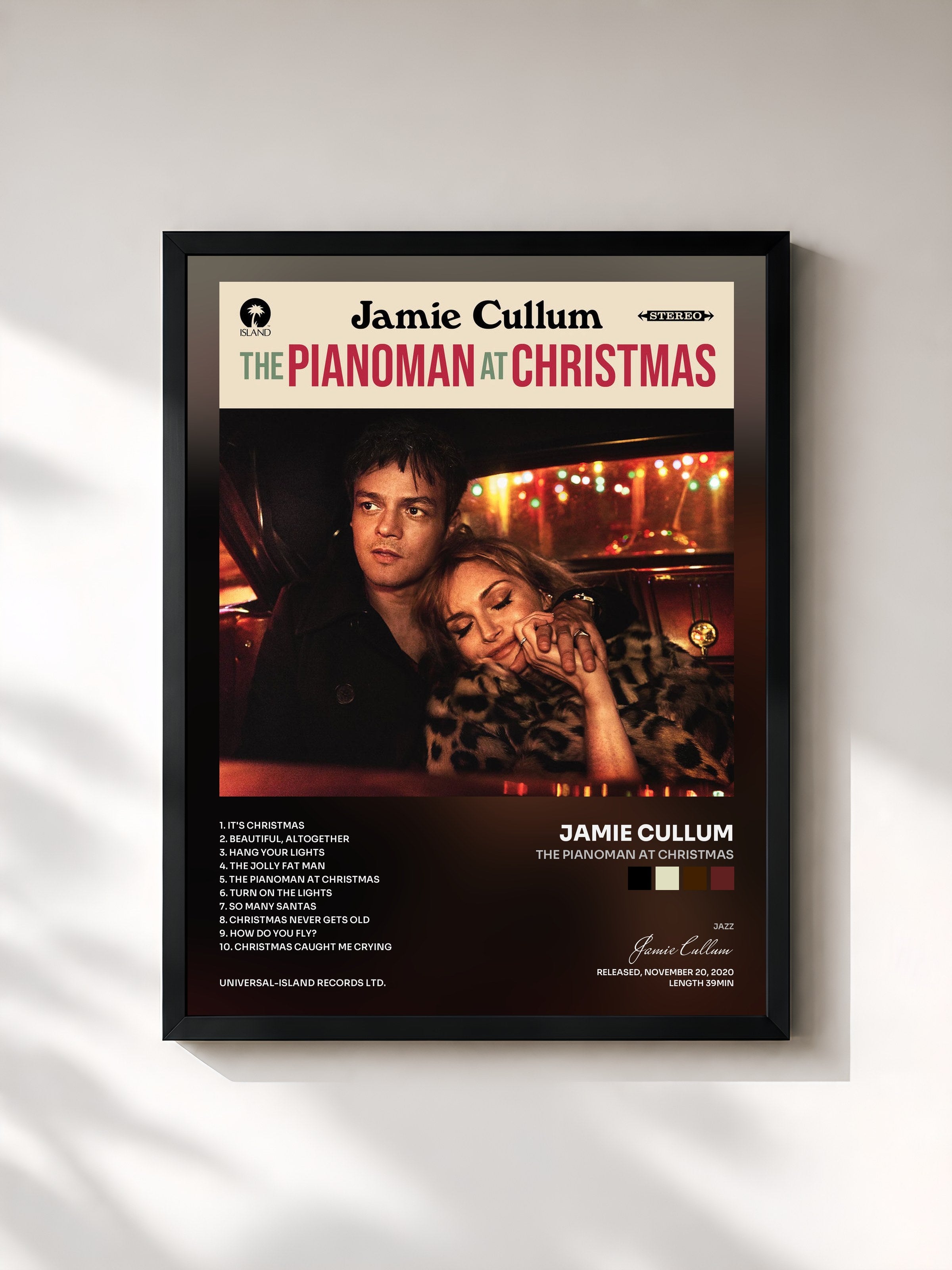 #noir Tableau de l'album The Pianoman at Christmas de Jamie Cullum, cadre noir, imprimé et encadré en France