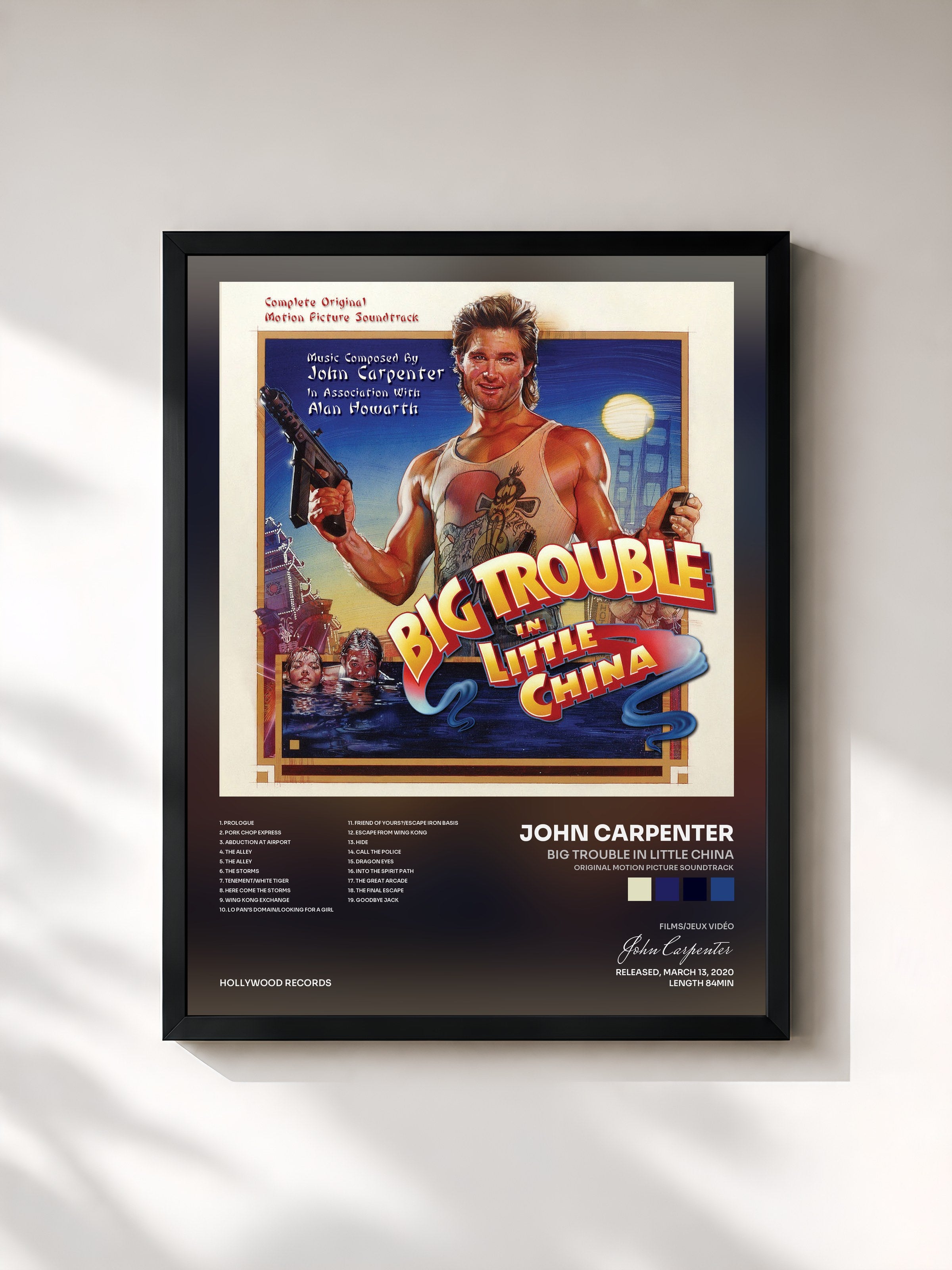 #noir Tableau de l'album Big Trouble in Little China (Original Motion Picture Soundtrack) de John Carpenter, cadre noir, imprimé et encadré en France
