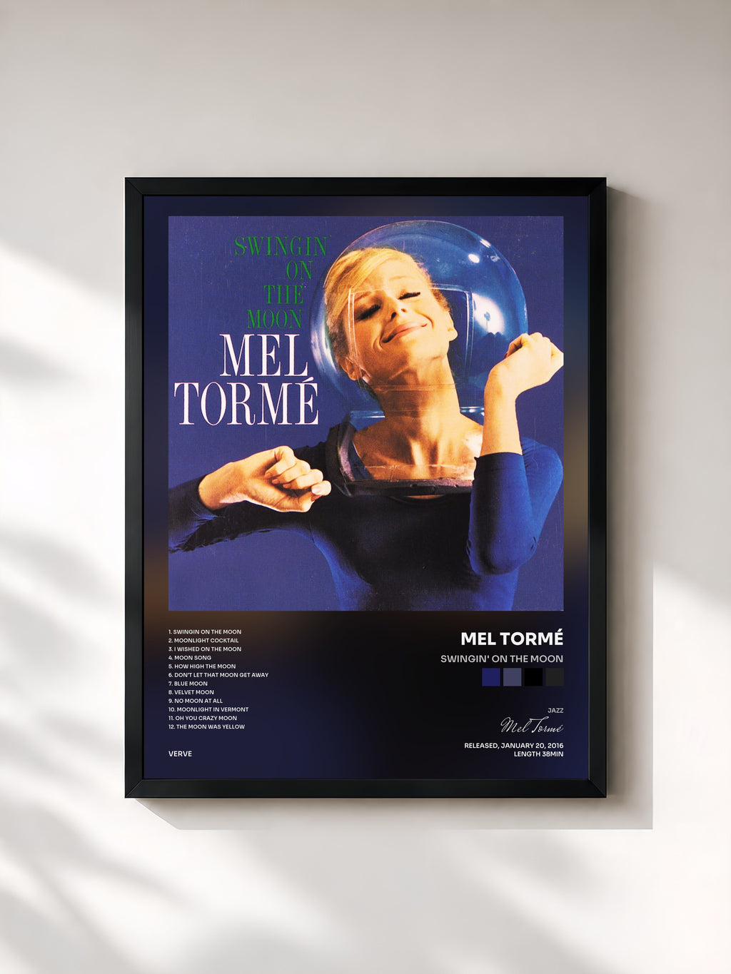 #noir Tableau de l'album Swingin' On The Moon de Mel Tormé, cadre noir, imprimé et encadré en France