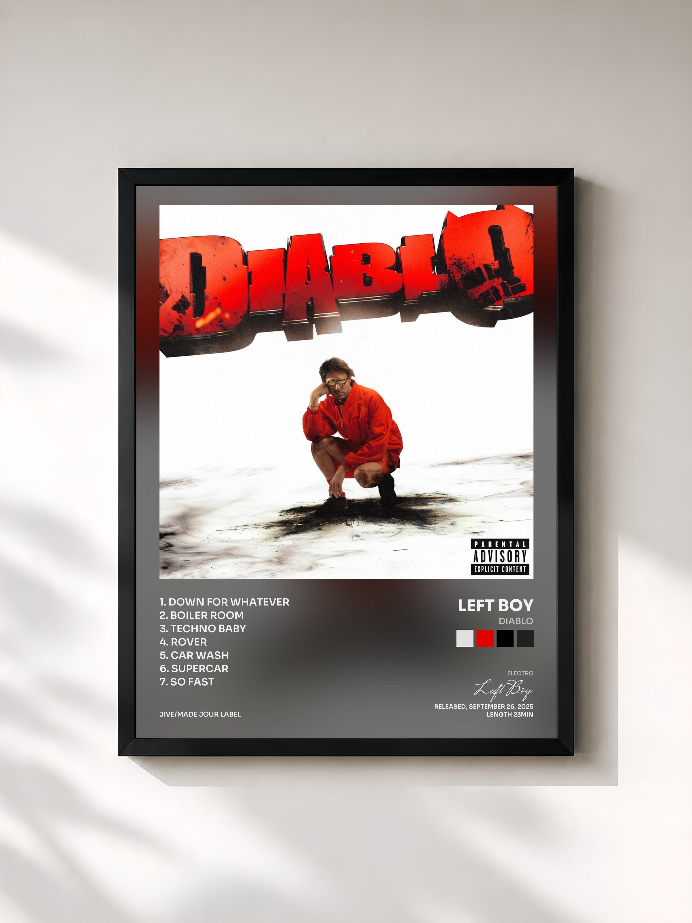#noir Tableau de l'album DIABLO de Left Boy, cadre noir, imprimé et encadré en France
