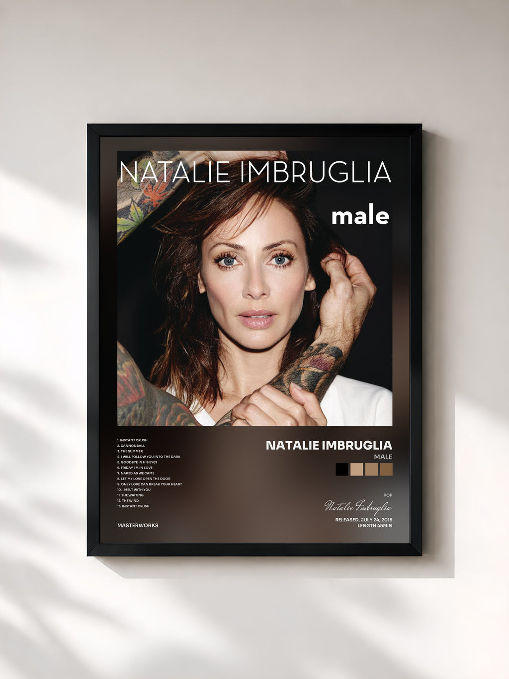 #noir Tableau de l'album Male de Natalie Imbruglia, cadre noir, imprimé et encadré en France