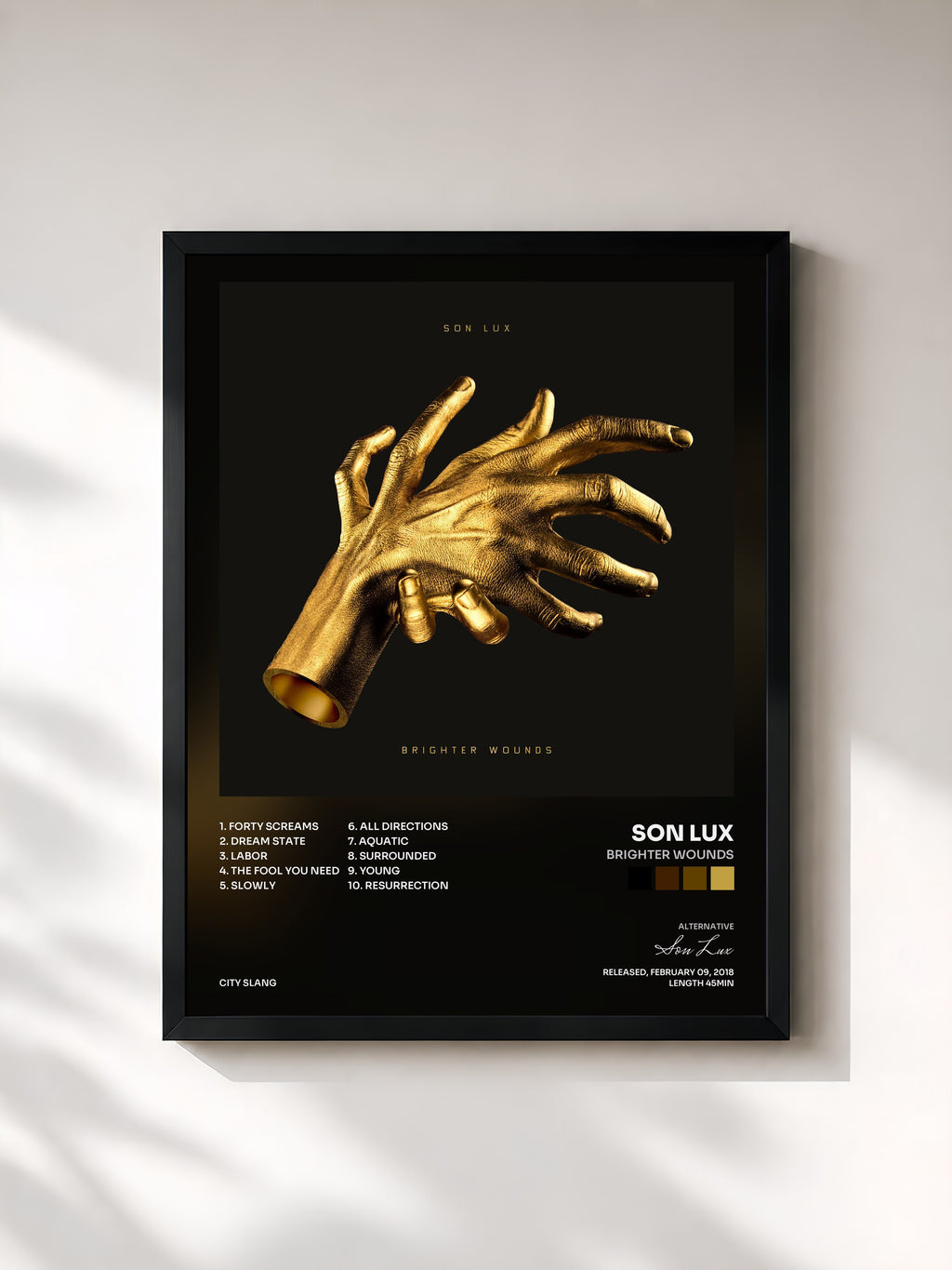 #noir Tableau de l'album Brighter Wounds de Son Lux, cadre noir, imprimé et encadré en France