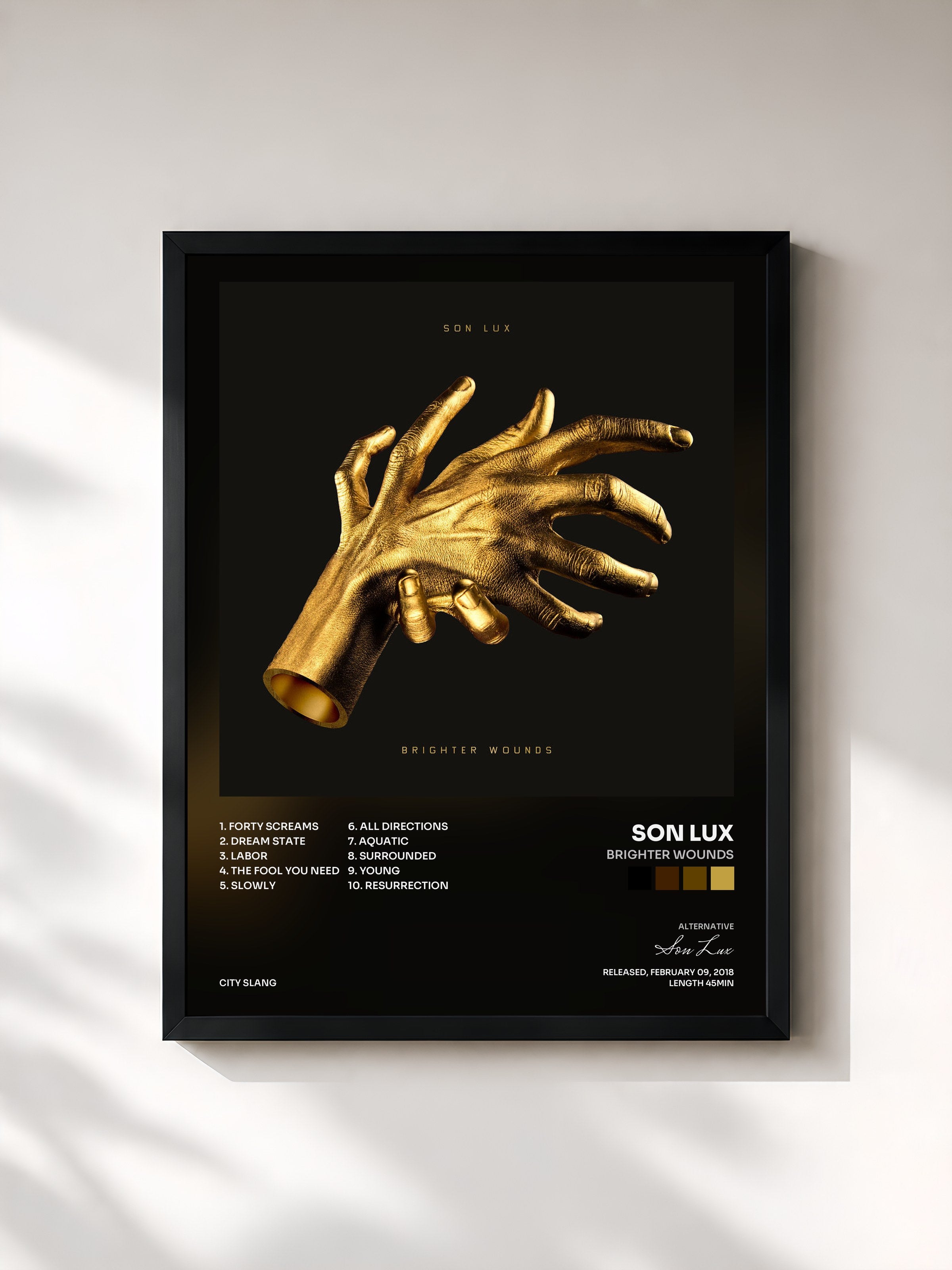 #noir Tableau de l'album Brighter Wounds de Son Lux, cadre noir, imprimé et encadré en France