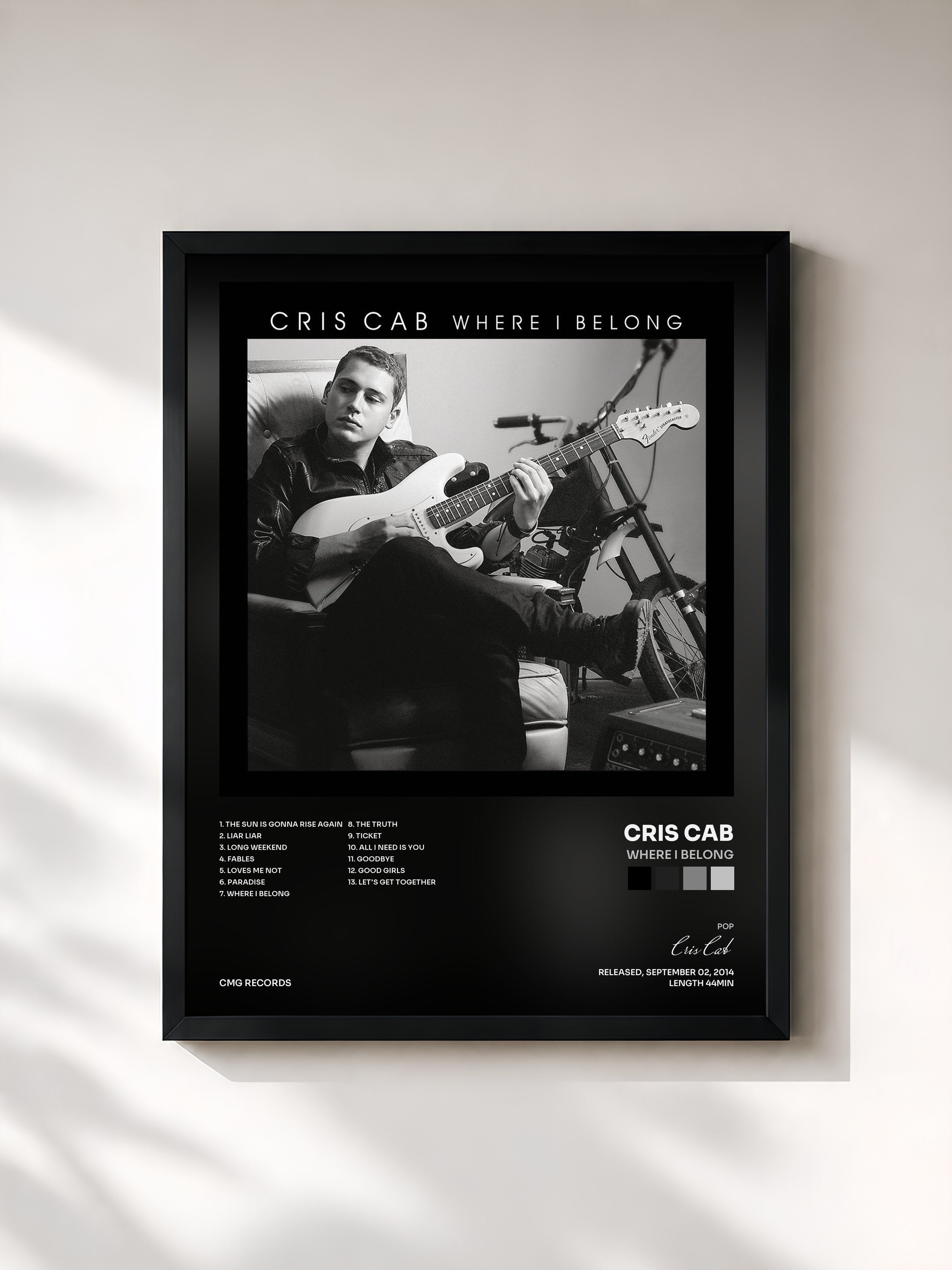 #noir Tableau de l'album Where I Belong de Cris Cab, cadre noir, imprimé et encadré en France