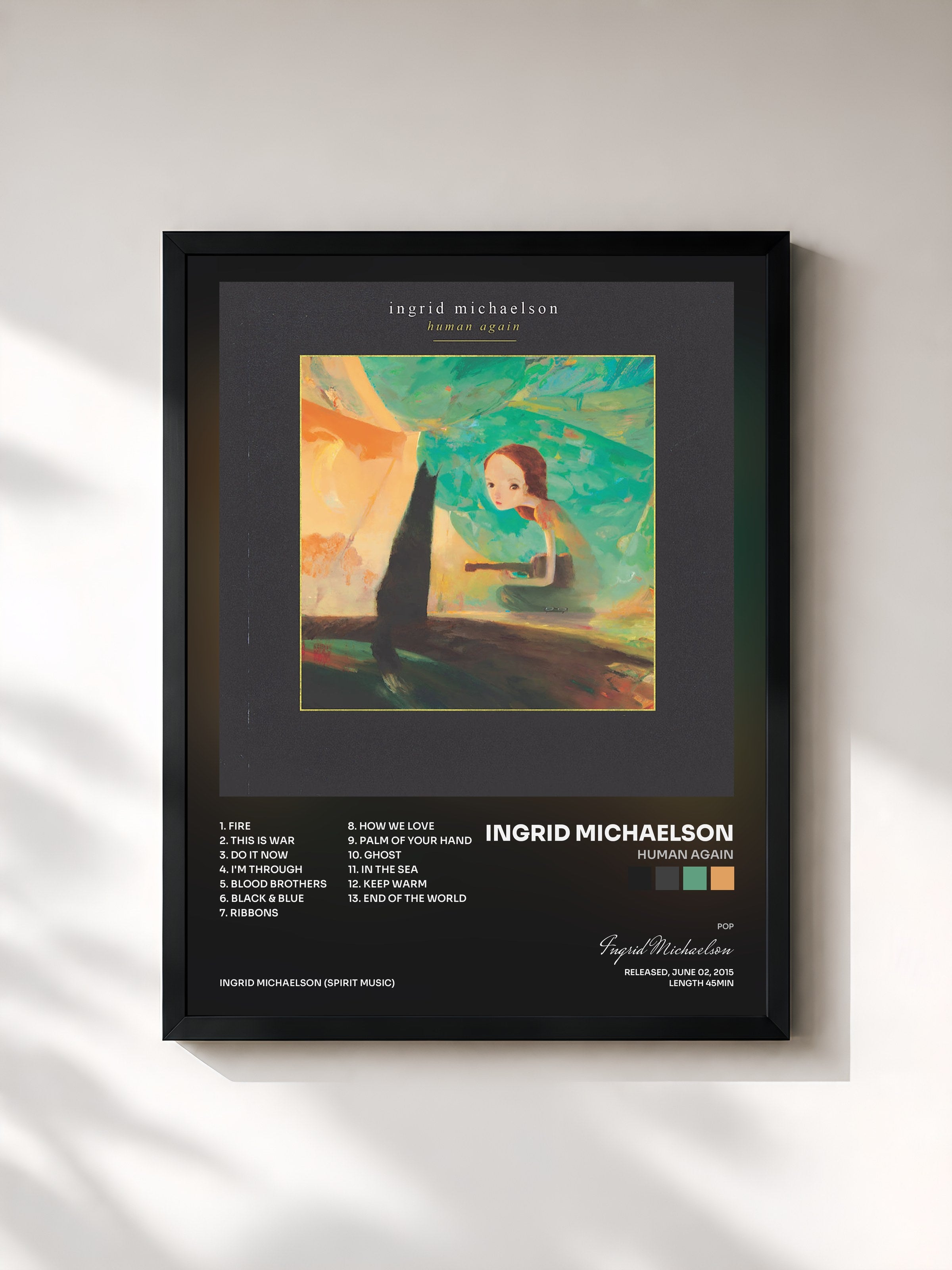 #noir Tableau de l'album Human Again de Ingrid Michaelson, cadre noir, imprimé et encadré en France