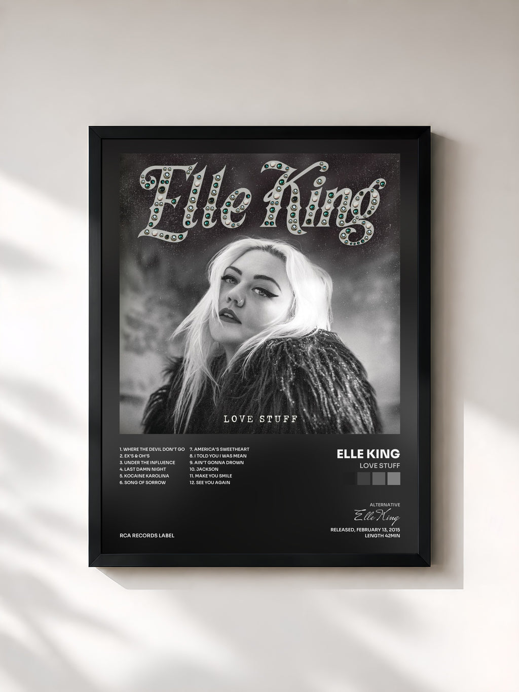 #noir Tableau de l'album Love Stuff de Elle King, cadre noir, imprimé et encadré en France