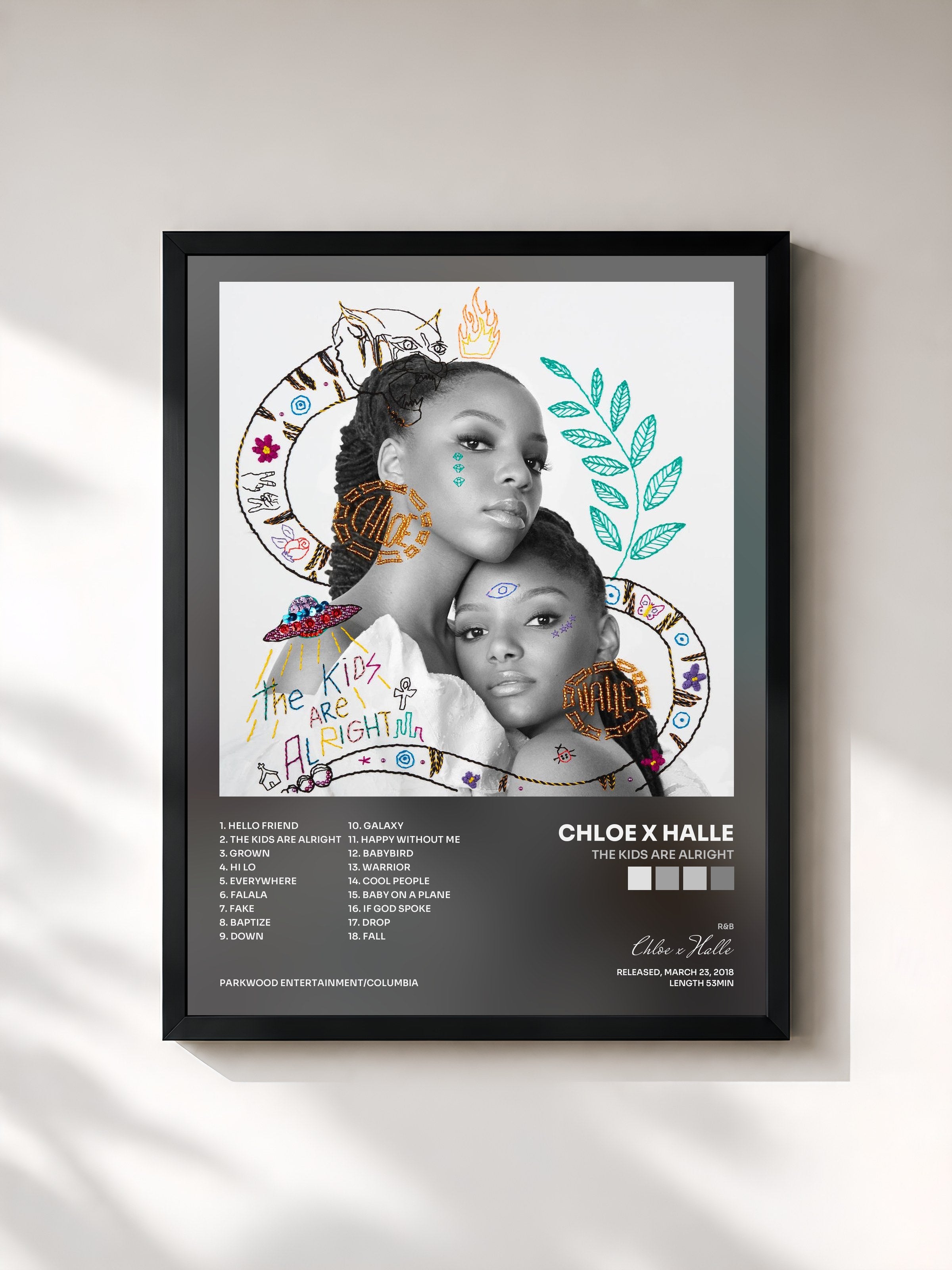 #noir Tableau de l'album The Kids Are Alright de Chloe x Halle, cadre noir, imprimé et encadré en France
