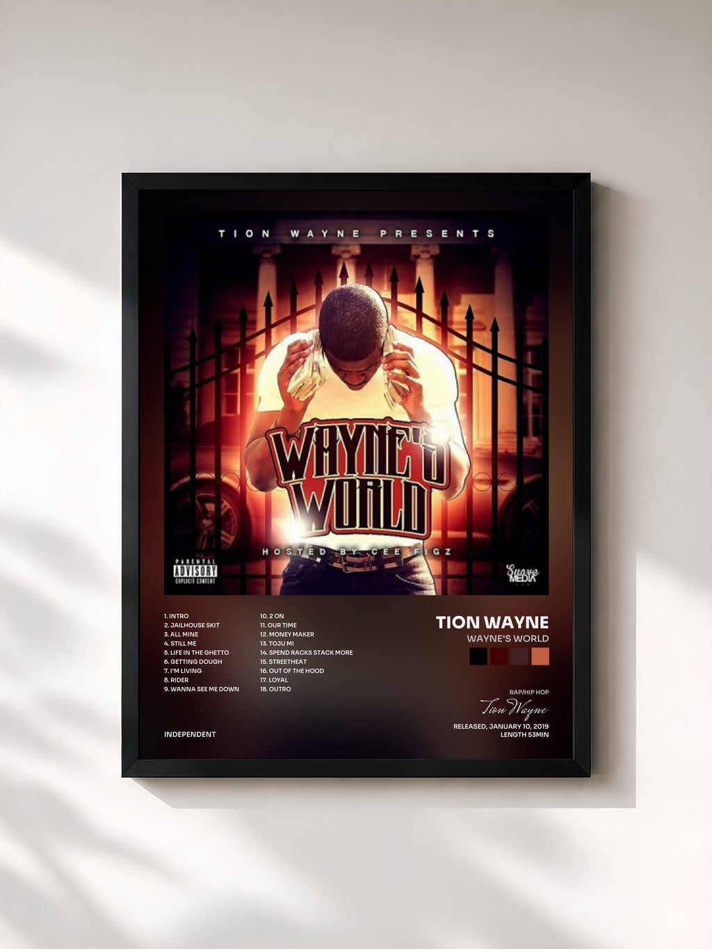 #noir Tableau de l'album Wayne's World de Tion Wayne, cadre noir, imprimé et encadré en France