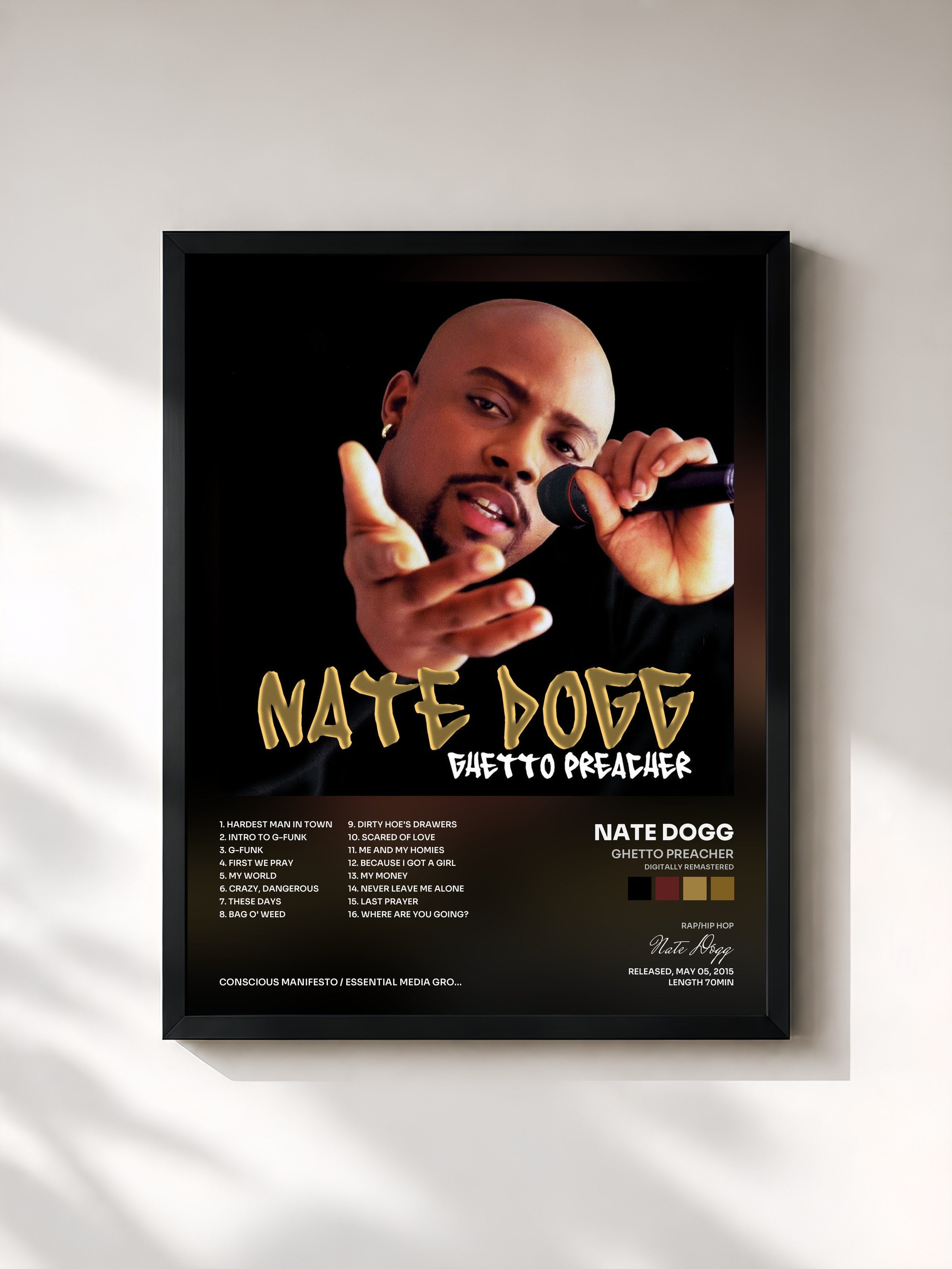 #noir Tableau de l'album Ghetto Preacher (Digitally Remastered) de Nate Dogg, cadre noir, imprimé et encadré en France