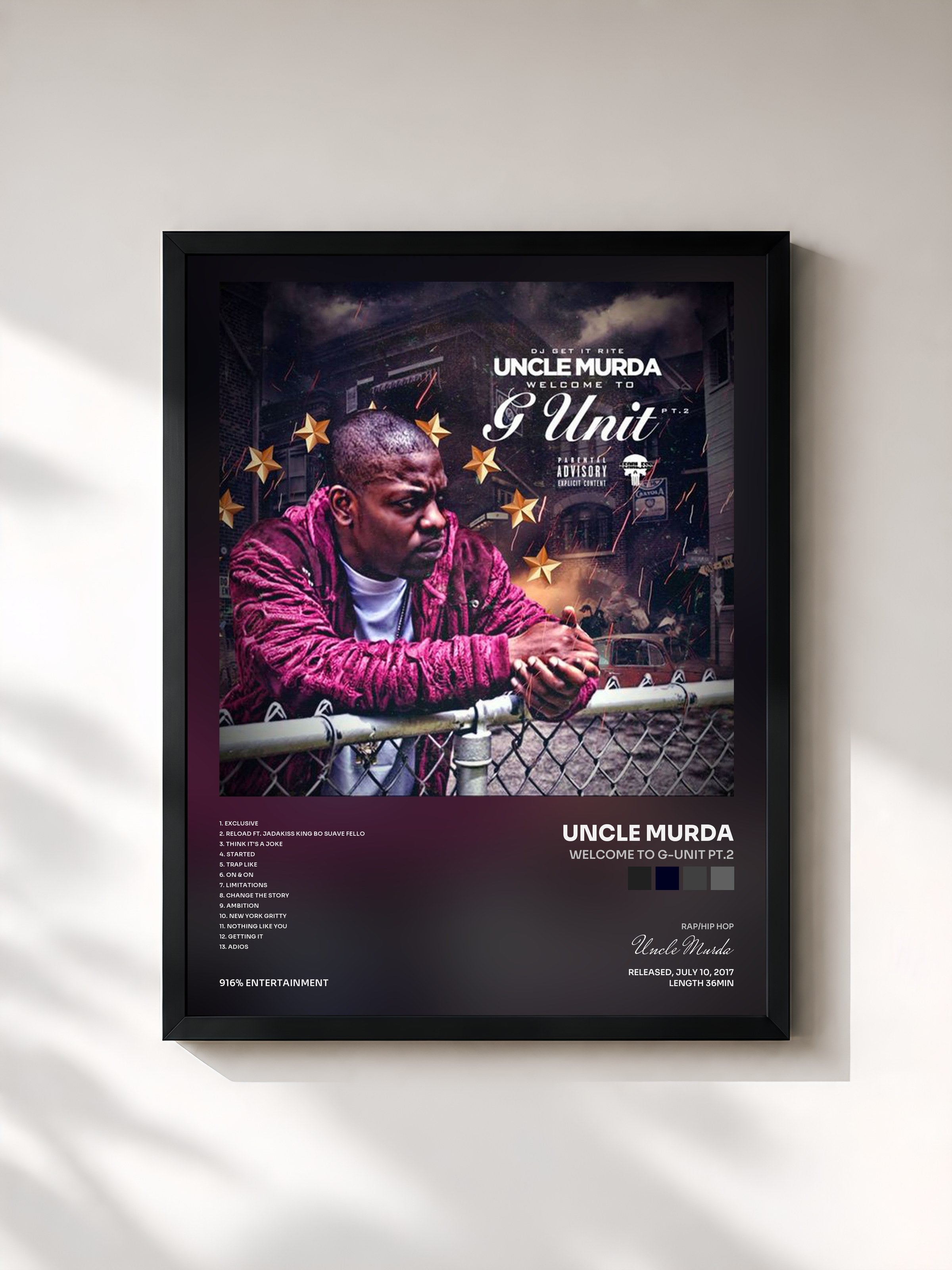 #noir Tableau de l'album Welcome To G-Unit Pt.2 de Uncle Murda, cadre noir, imprimé et encadré en France