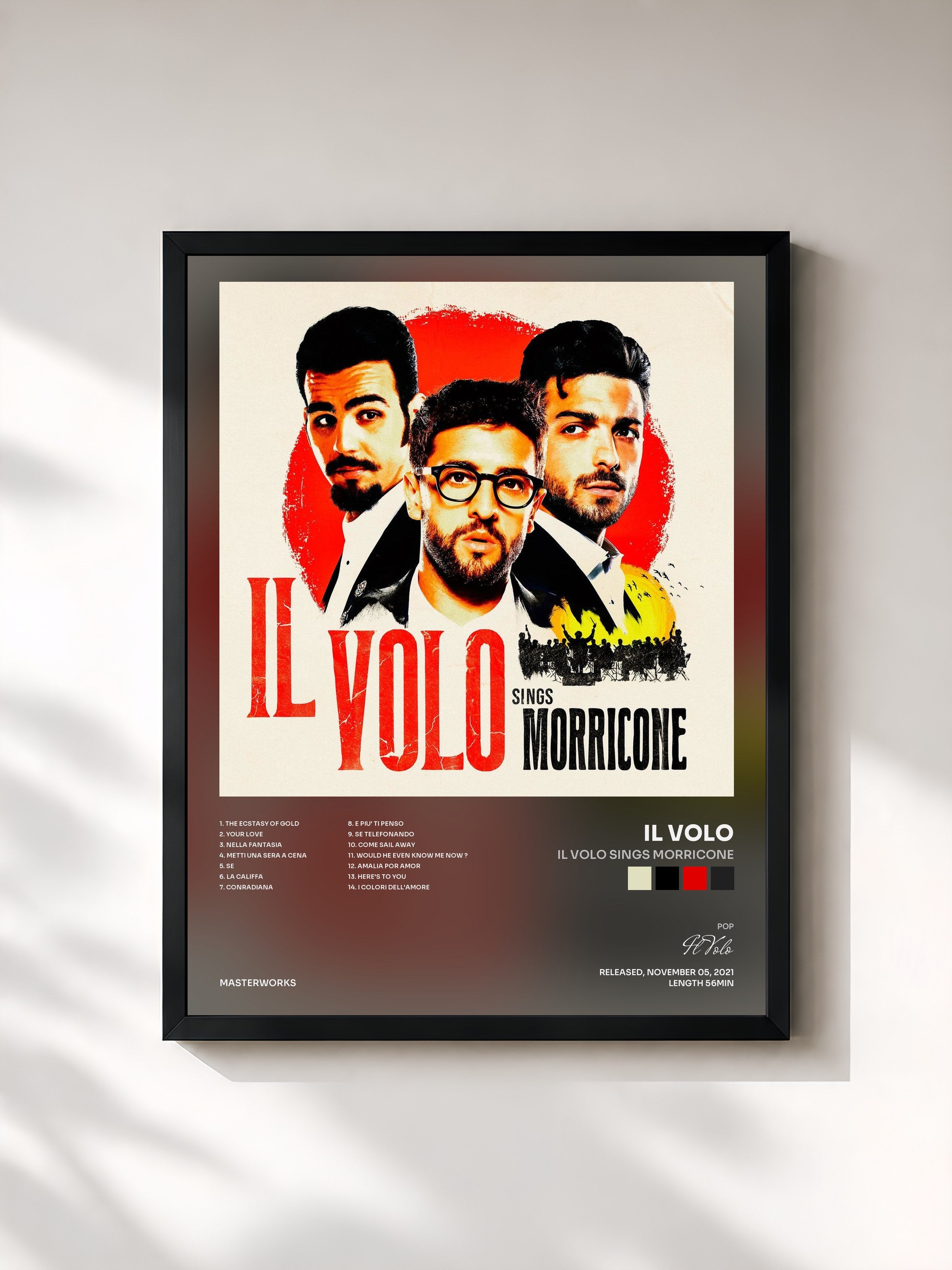 #noir Tableau de l'album IL VOLO SINGS MORRICONE de Il Volo, cadre noir, imprimé et encadré en France