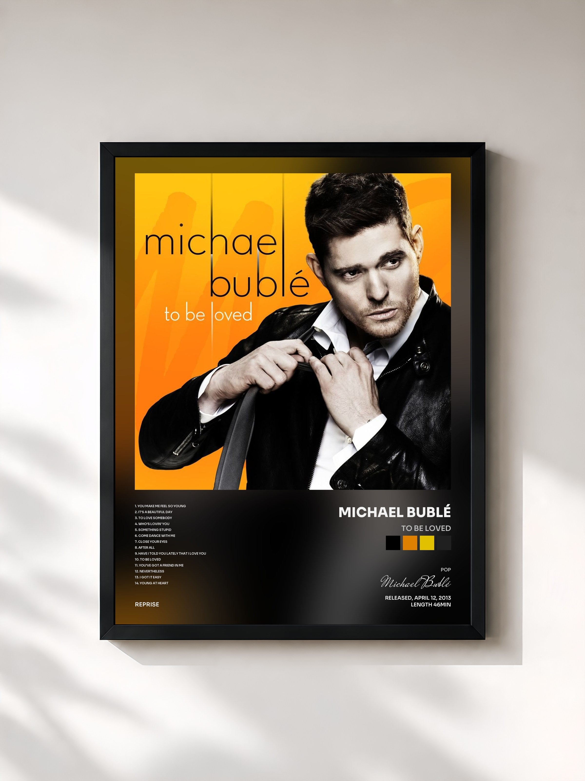 #noir Tableau de l'album To Be Loved de Michael Bublé, cadre noir, imprimé et encadré en France