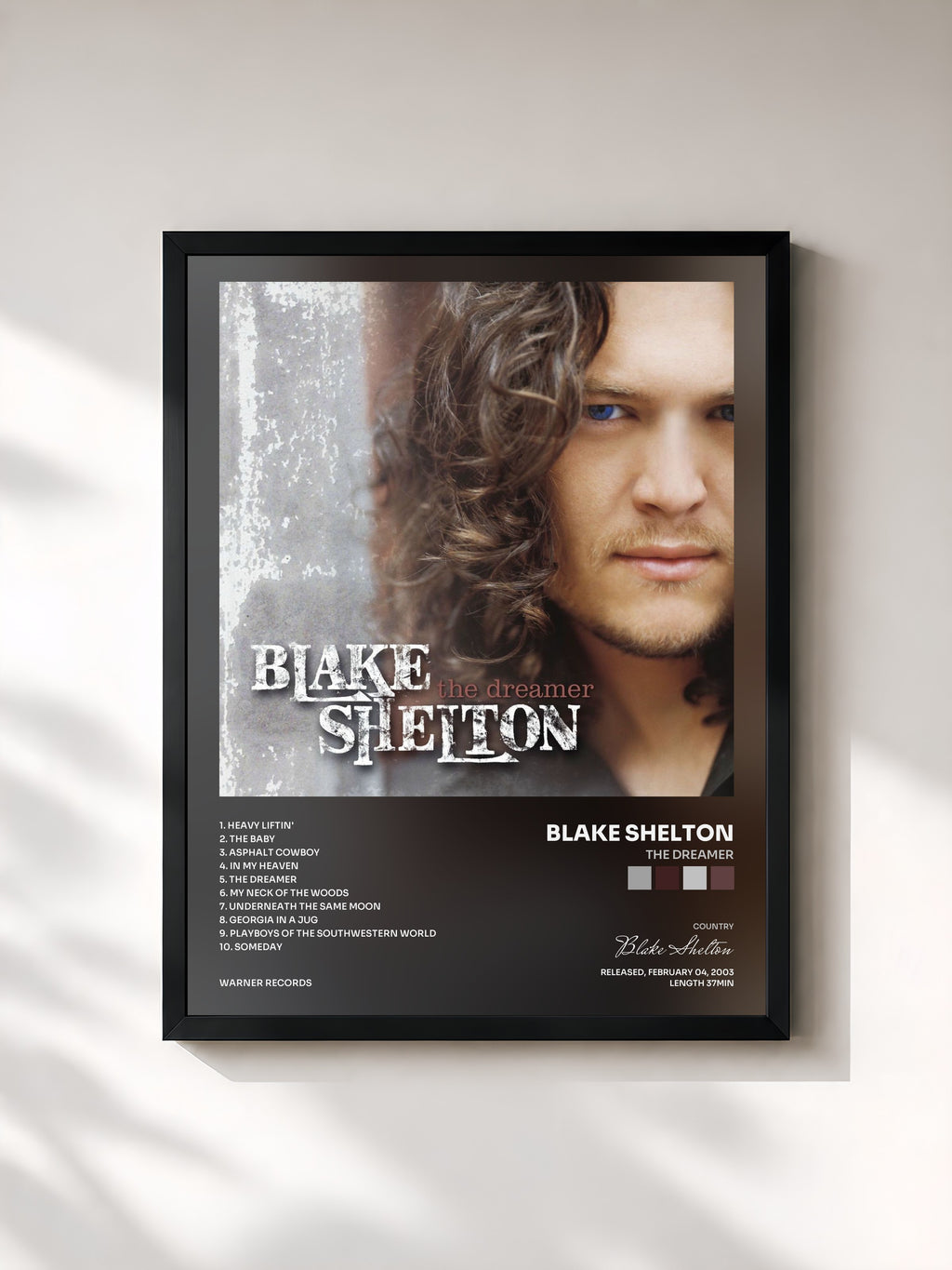 #noir Tableau de l'album The Dreamer de Blake Shelton, cadre noir, imprimé et encadré en France