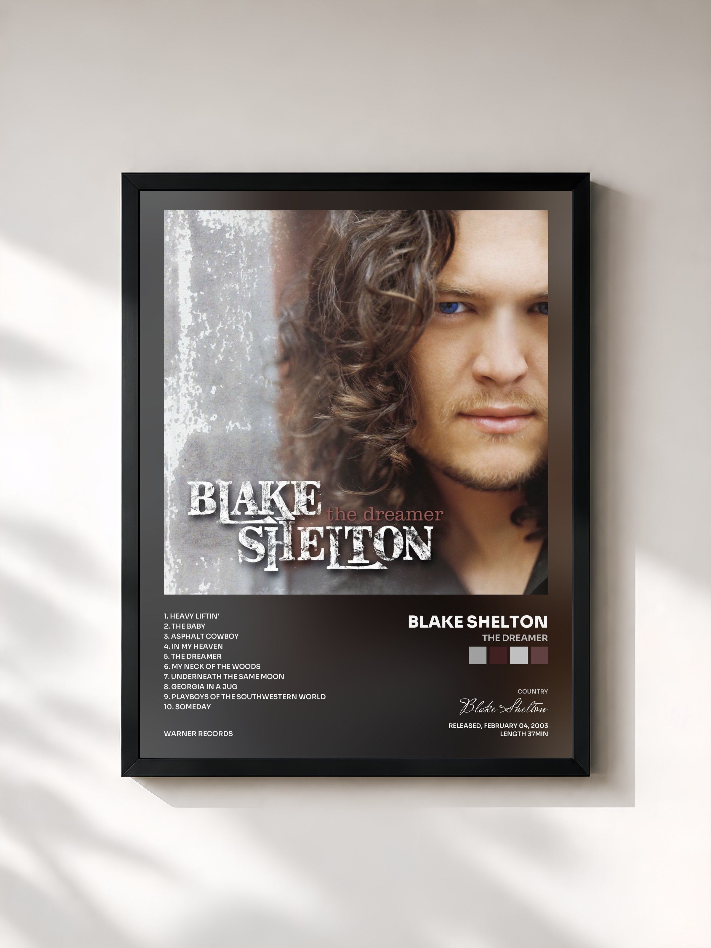 #noir Tableau de l'album The Dreamer de Blake Shelton, cadre noir, imprimé et encadré en France