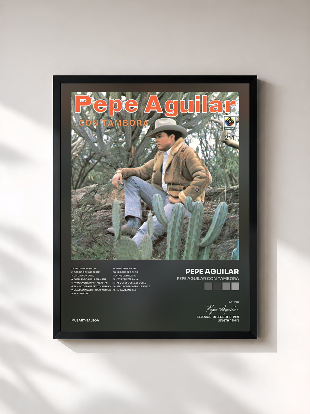 #noir Tableau de l'album Pepe Aguilar con Tambora de Pepe Aguilar, cadre noir, imprimé et encadré en France