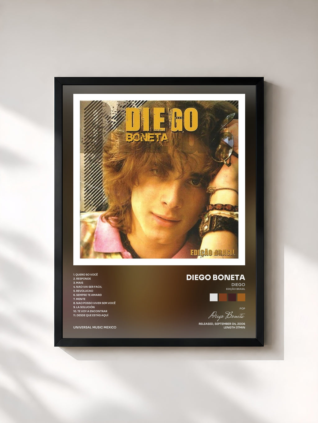 #noir Tableau de l'album Diego (Edição Brasil) de Diego Boneta, cadre noir, imprimé et encadré en France