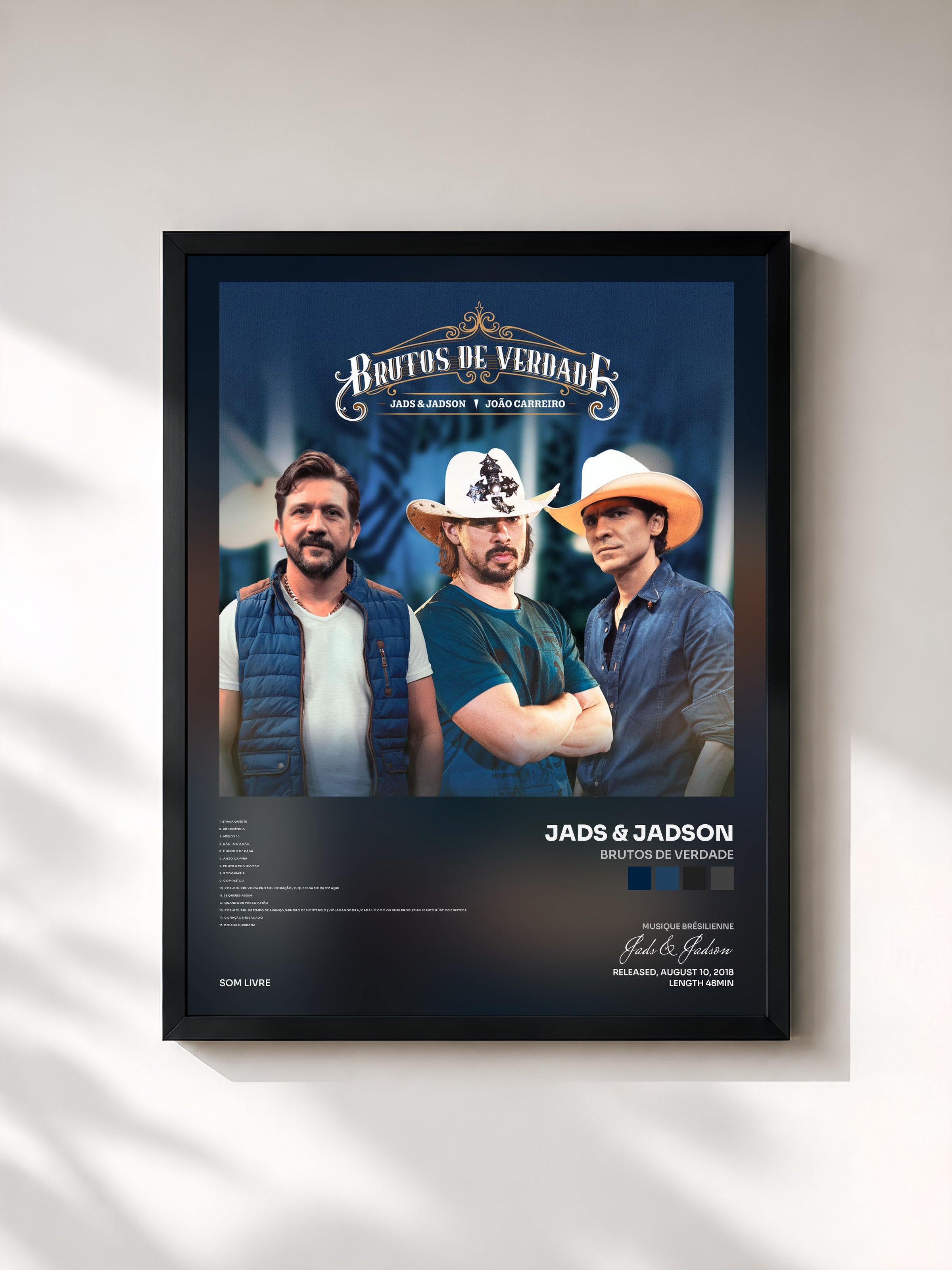 #noir Tableau de l'album Brutos de Verdade de Jads & Jadson, cadre noir, imprimé et encadré en France
