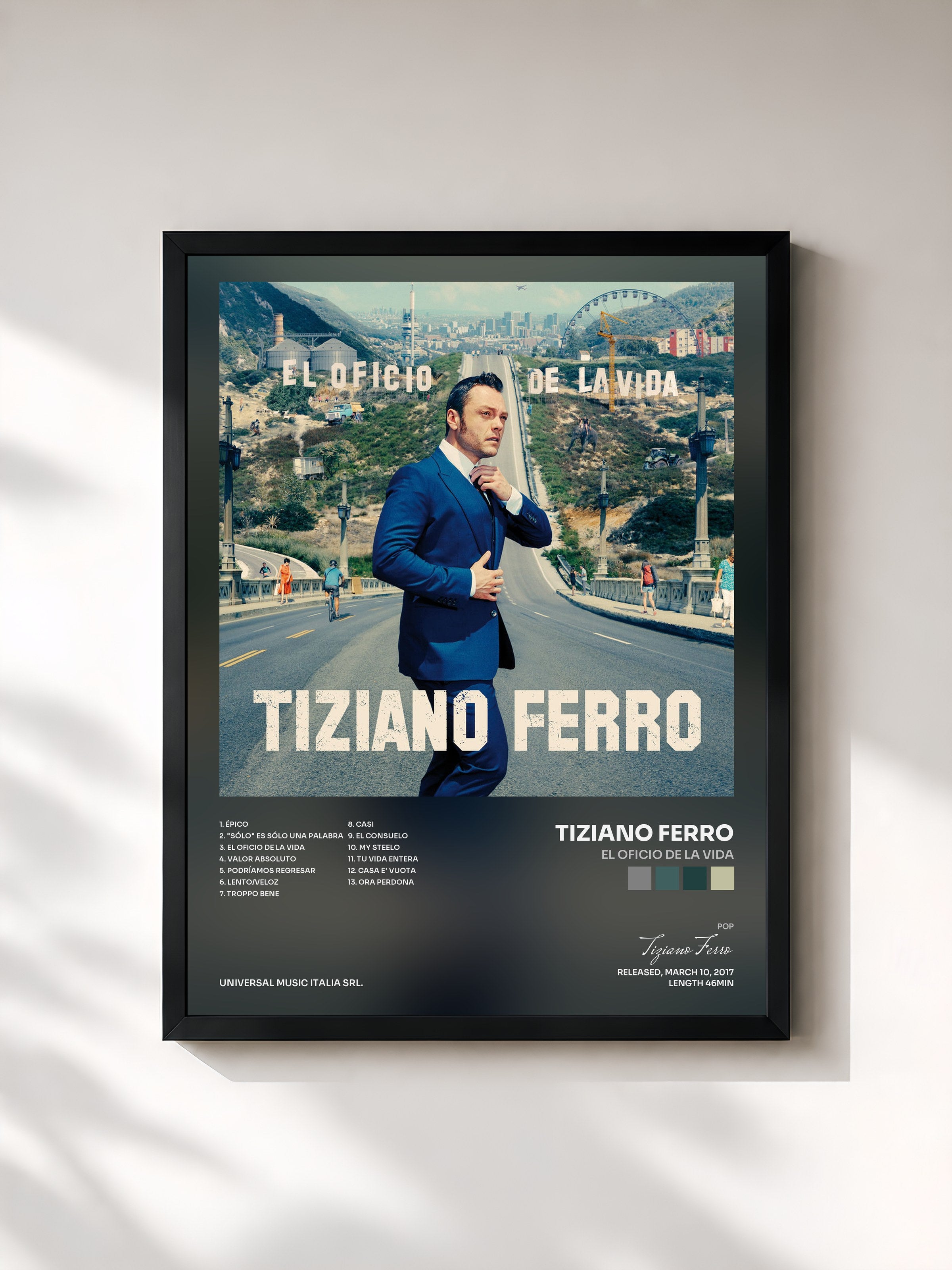 #noir Tableau de l'album El Oficio De La Vida de Tiziano Ferro, cadre noir, imprimé et encadré en France