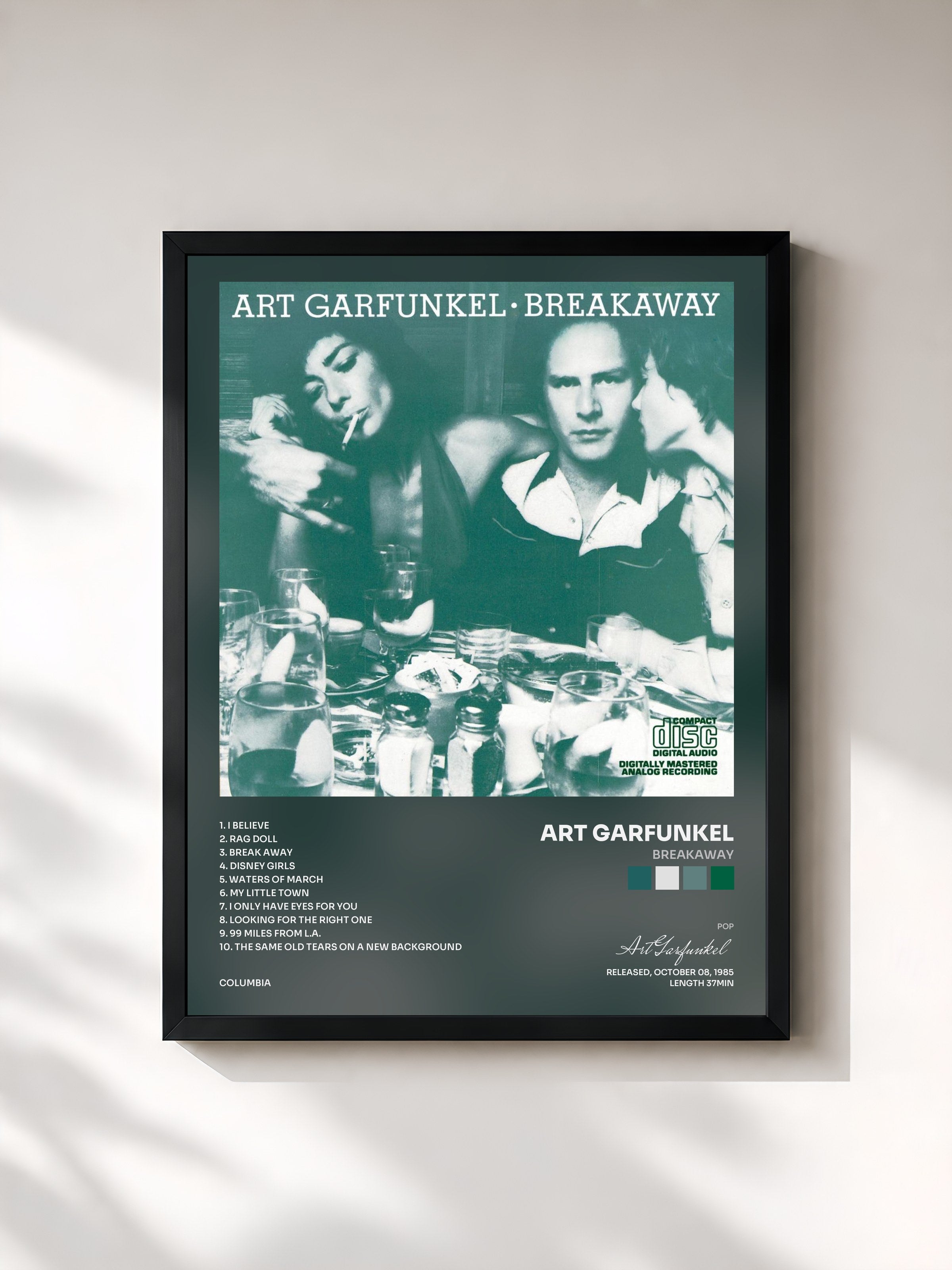 #noir Tableau de l'album Breakaway de Art Garfunkel, cadre noir, imprimé et encadré en France