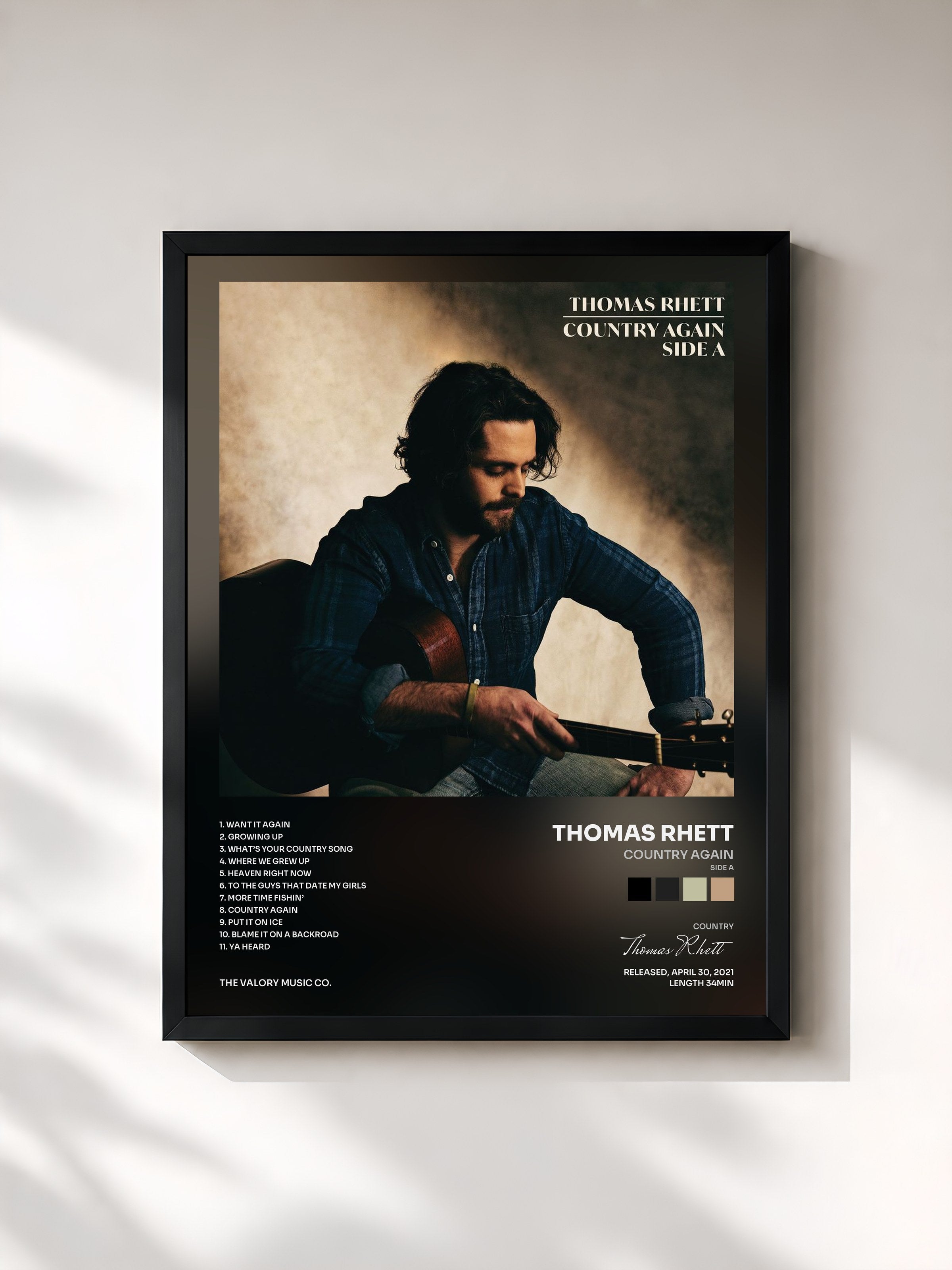 #noir Tableau de l'album Country Again (Side A) de Thomas Rhett, cadre noir, imprimé et encadré en France