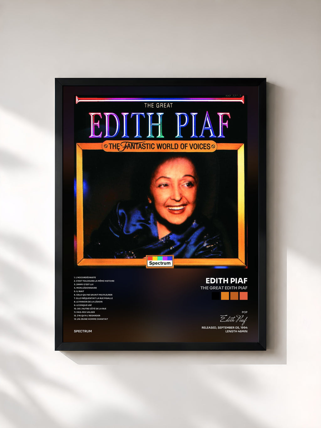 #noir Tableau de l'album The Great Edith Piaf de Edith Piaf, cadre noir, imprimé et encadré en France