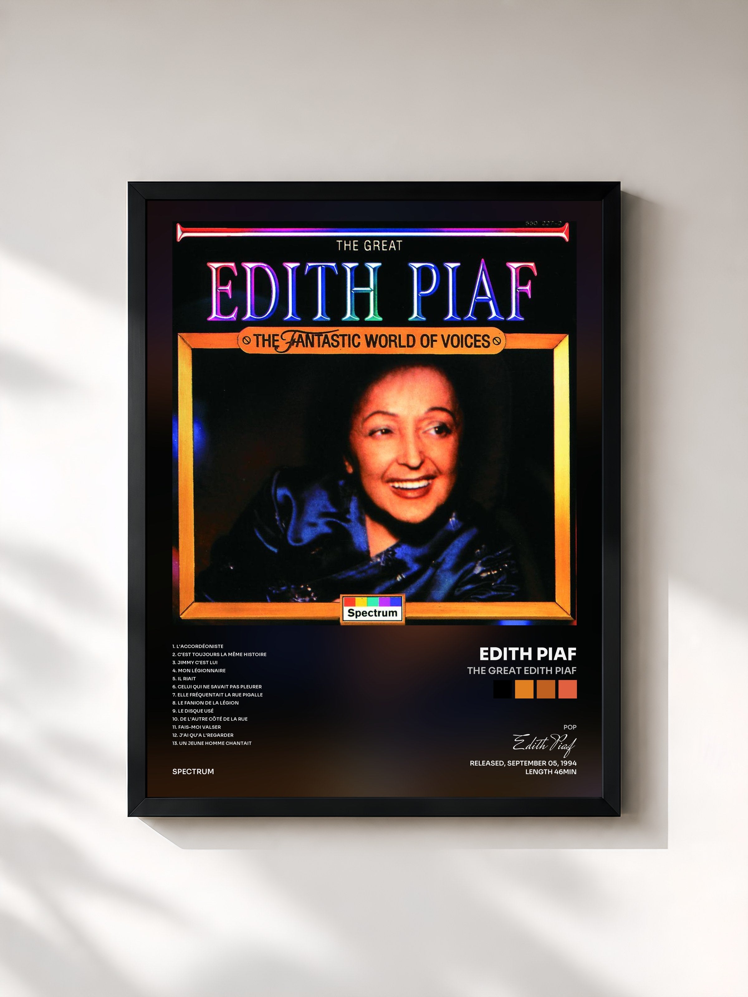 #noir Tableau de l'album The Great Edith Piaf de Edith Piaf, cadre noir, imprimé et encadré en France