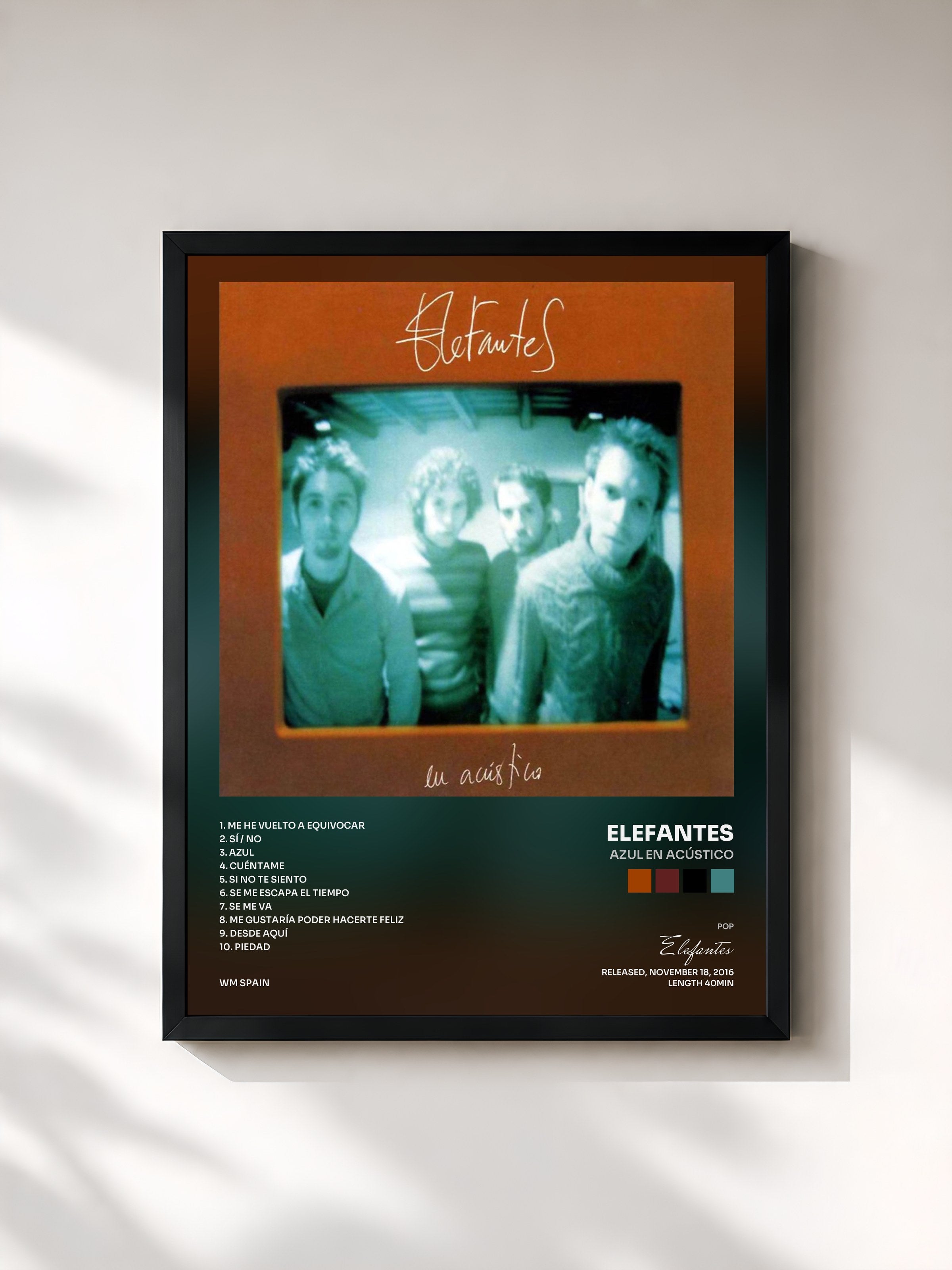 #noir Tableau de l'album Azul en acústico de Elefantes, cadre noir, imprimé et encadré en France