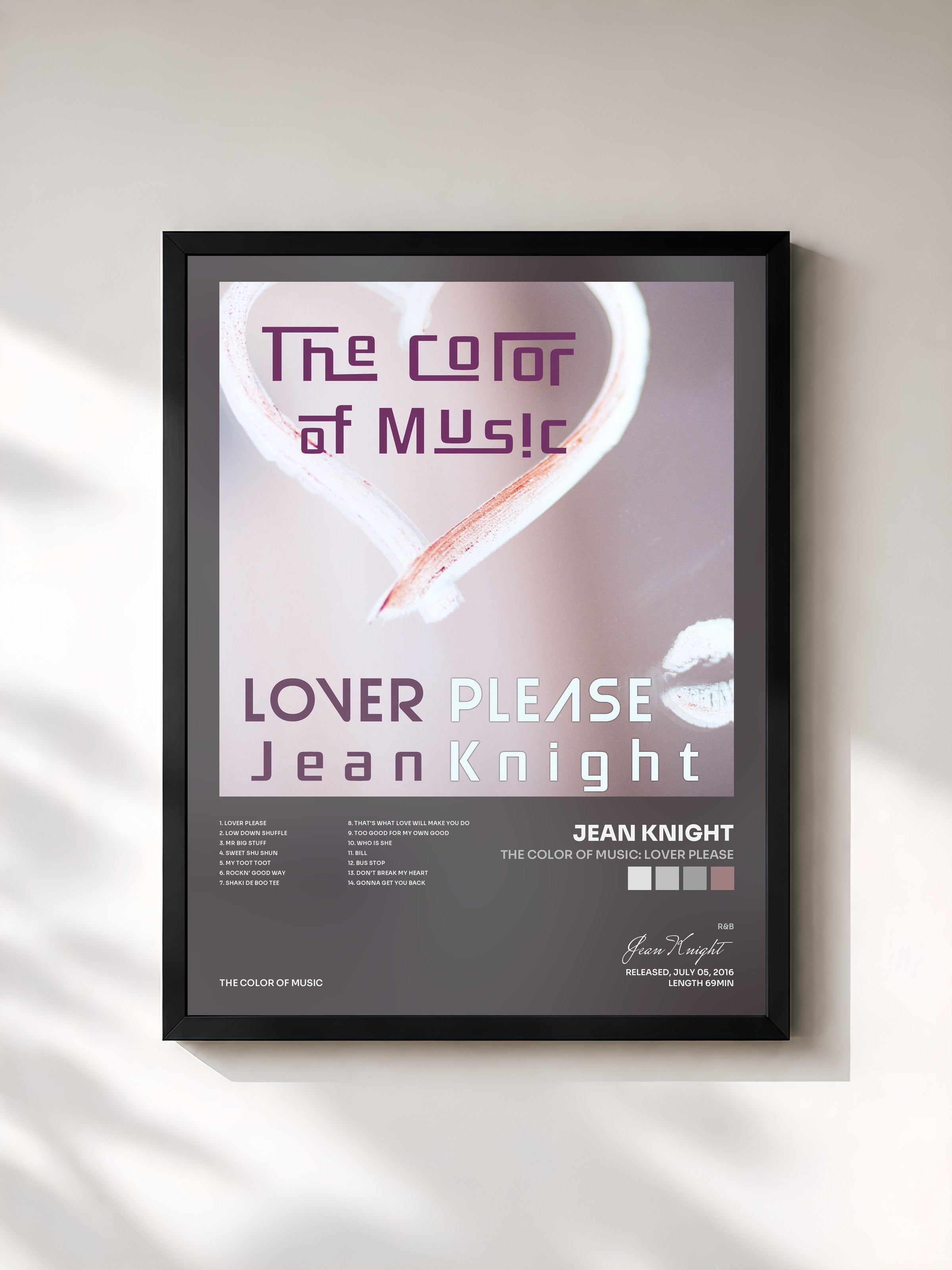 #noir Tableau de l'album The Color of Music: Lover Please de Jean Knight, cadre noir, imprimé et encadré en France